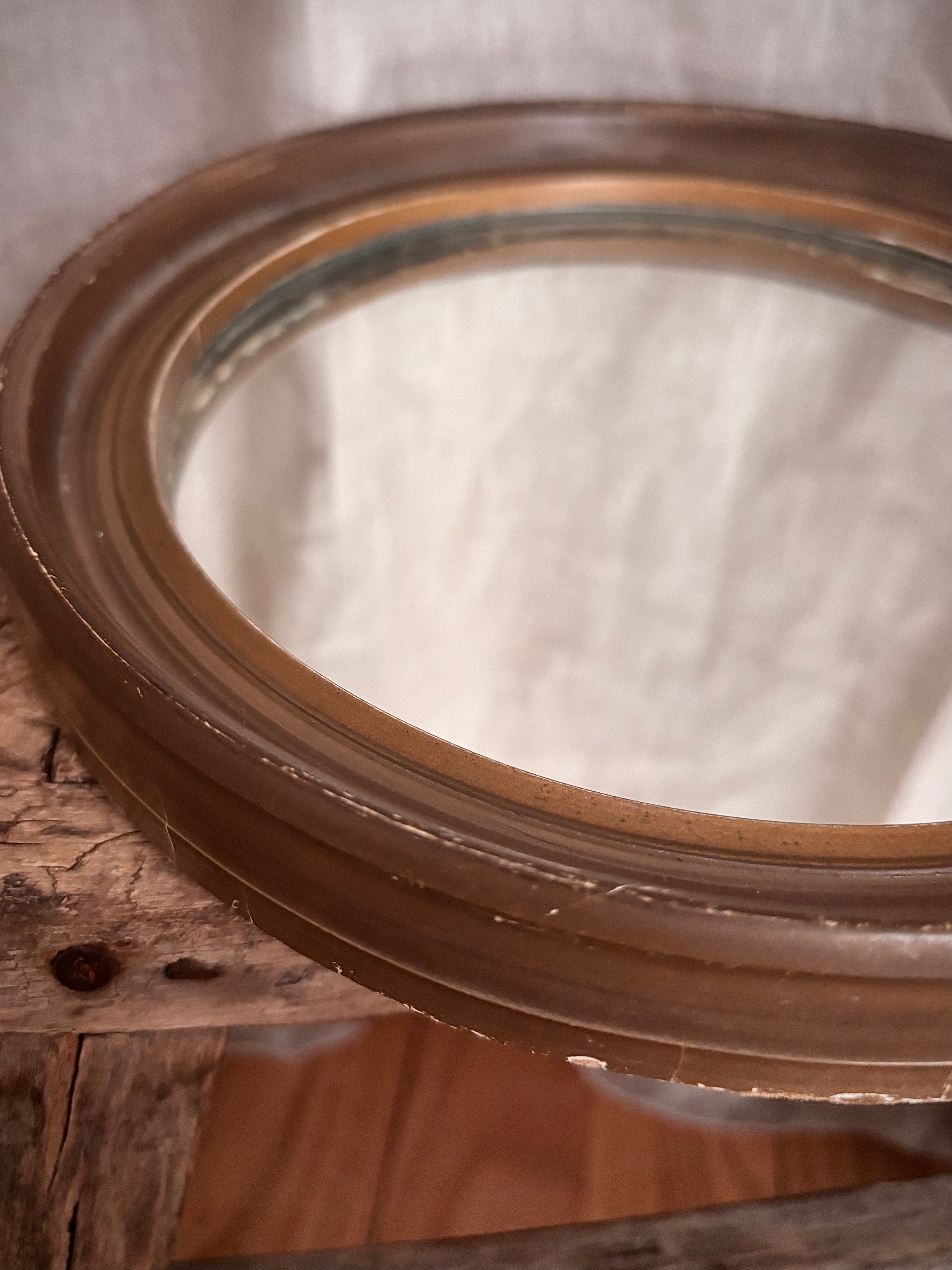 Vintage Round Wall Mirror with Brass Hanging Ring