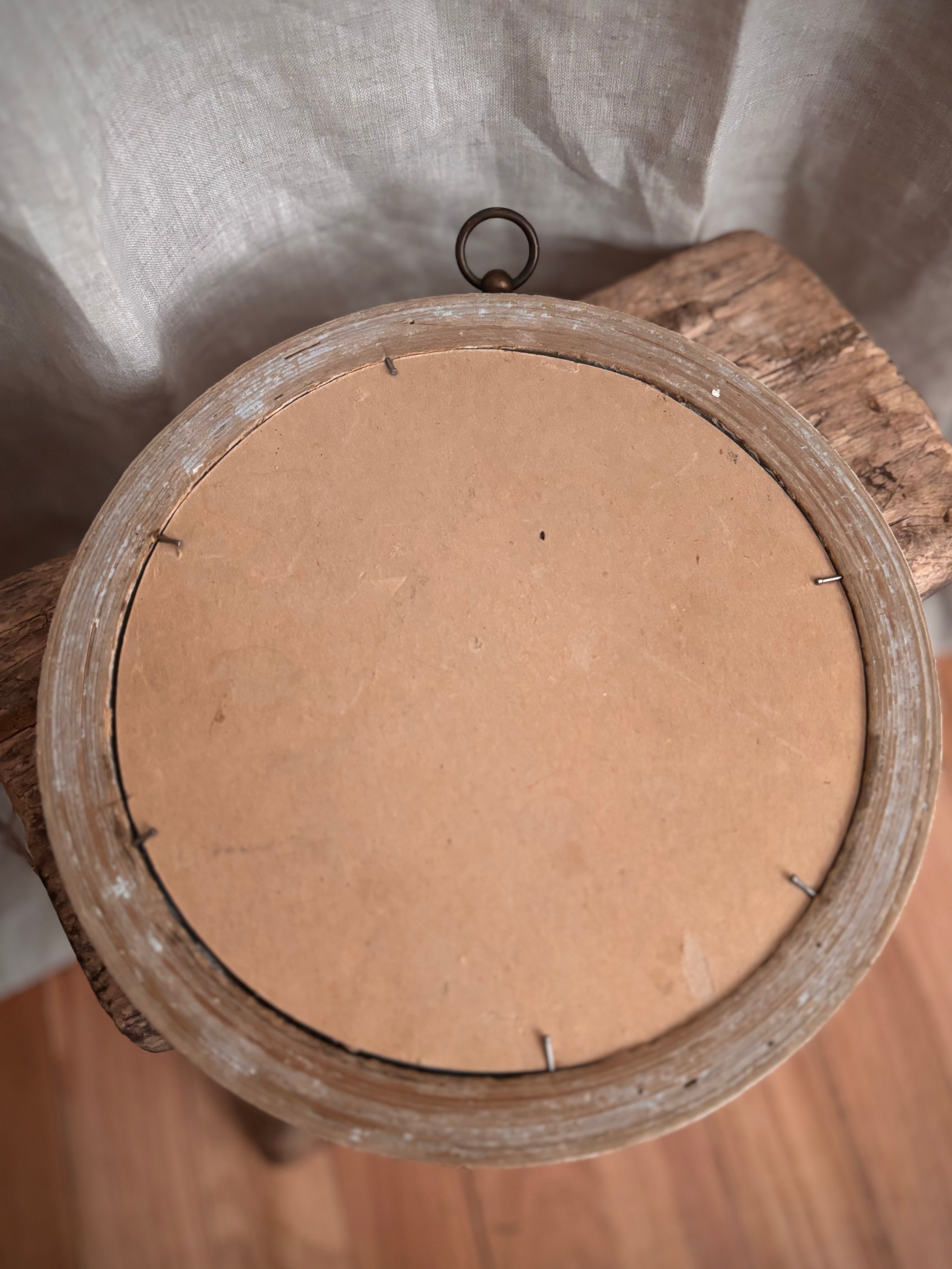 Vintage Round Wall Mirror with Brass Hanging Ring