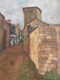 Antique Provincial European Village Scene Oil on Canvas