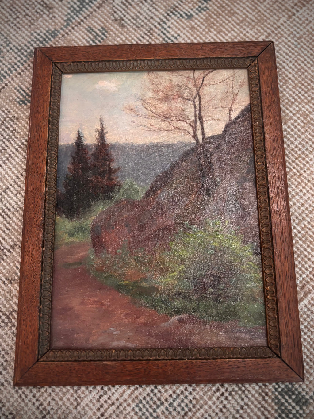 Antique Framed Mountain Path Painting