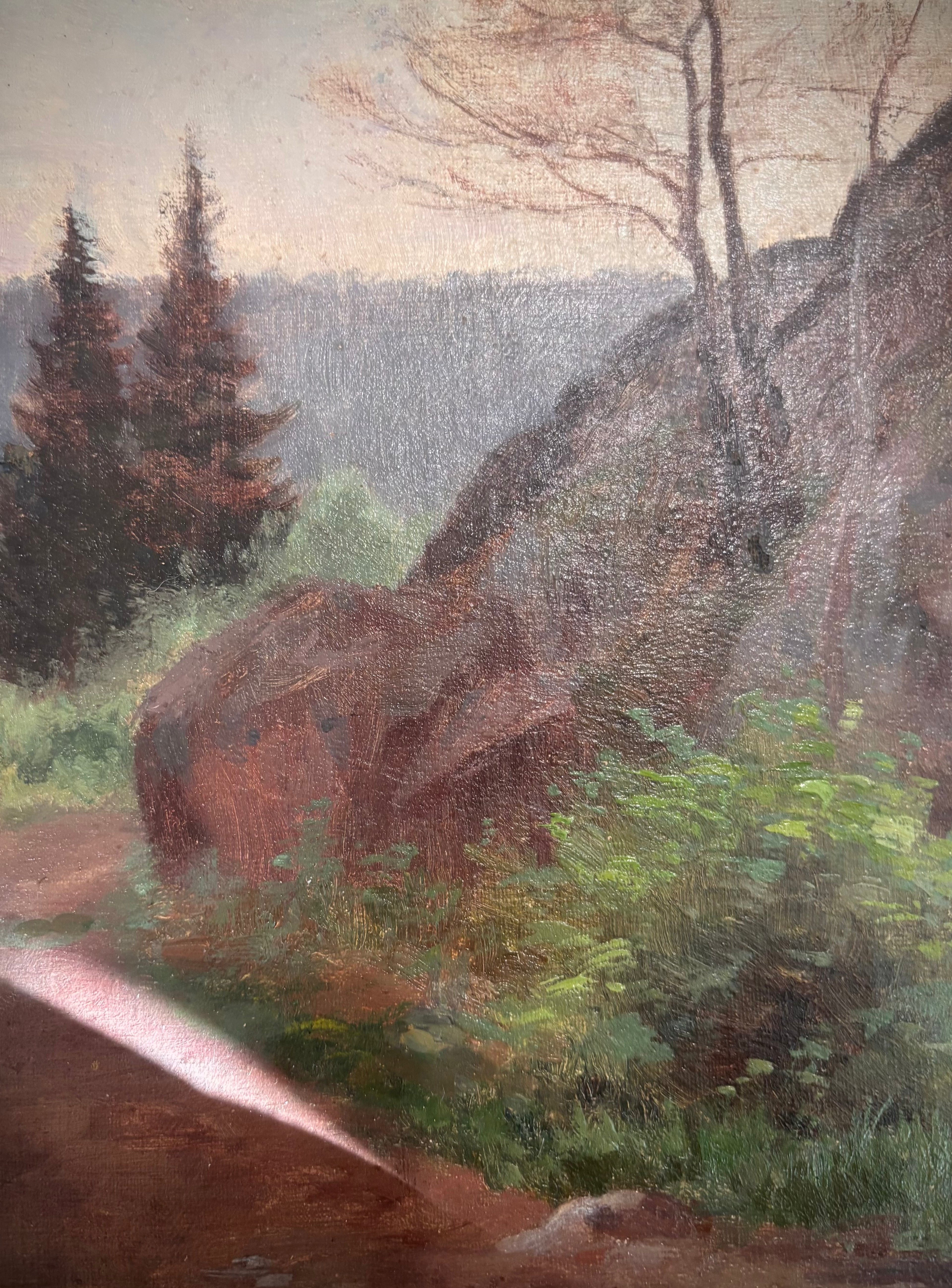Antique Framed Mountain Path Painting