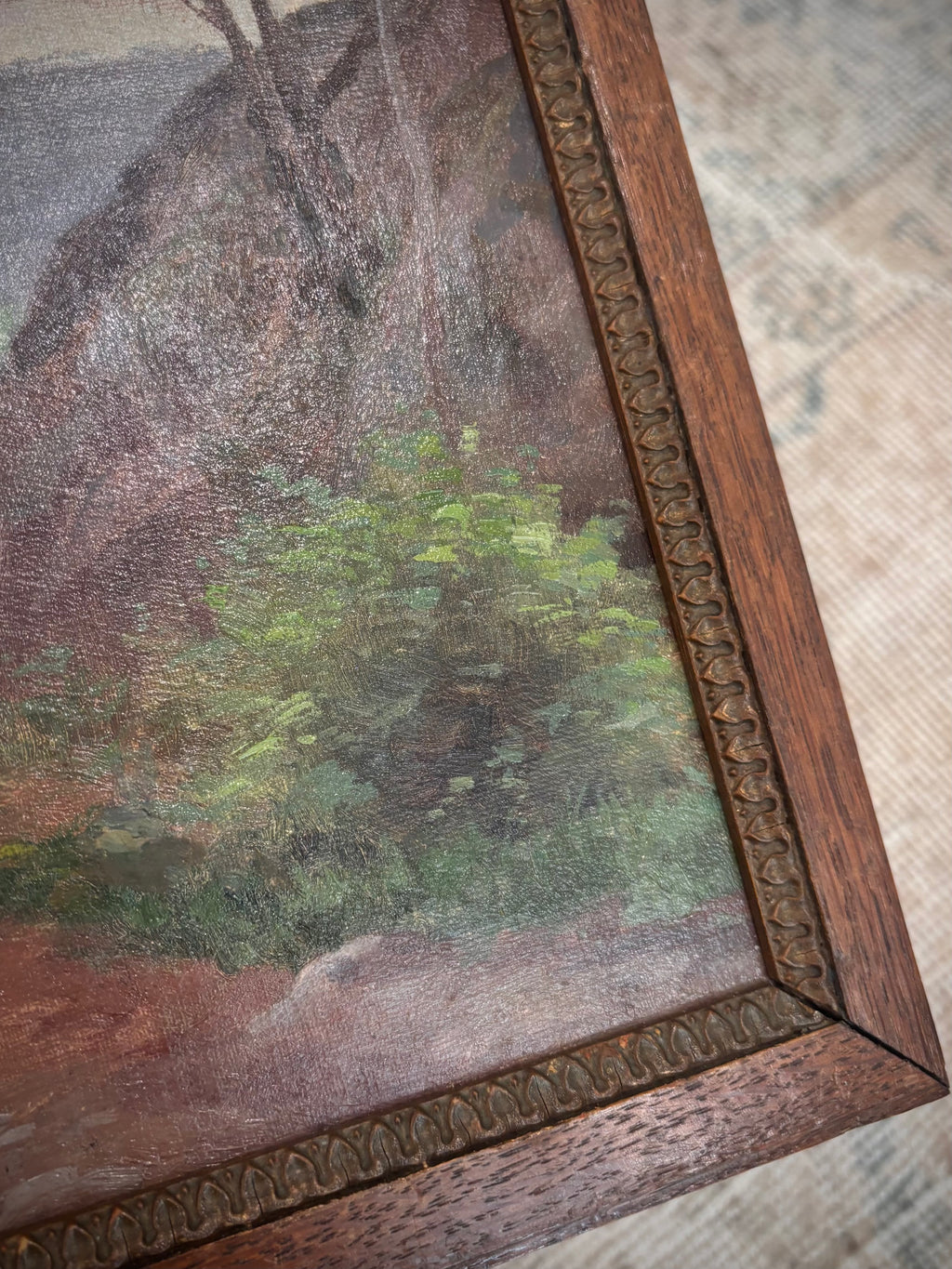 Antique Framed Mountain Path Painting