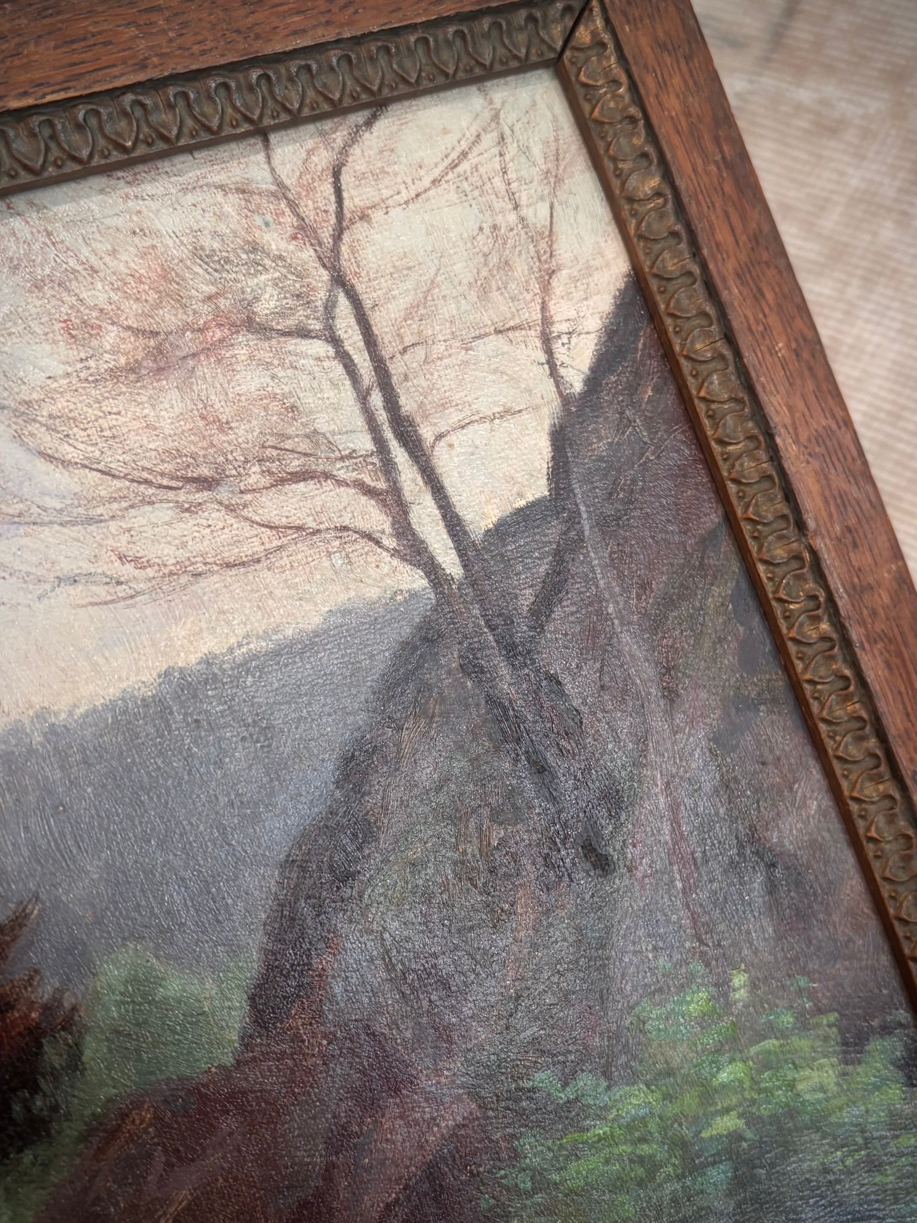 Antique Framed Mountain Path Painting