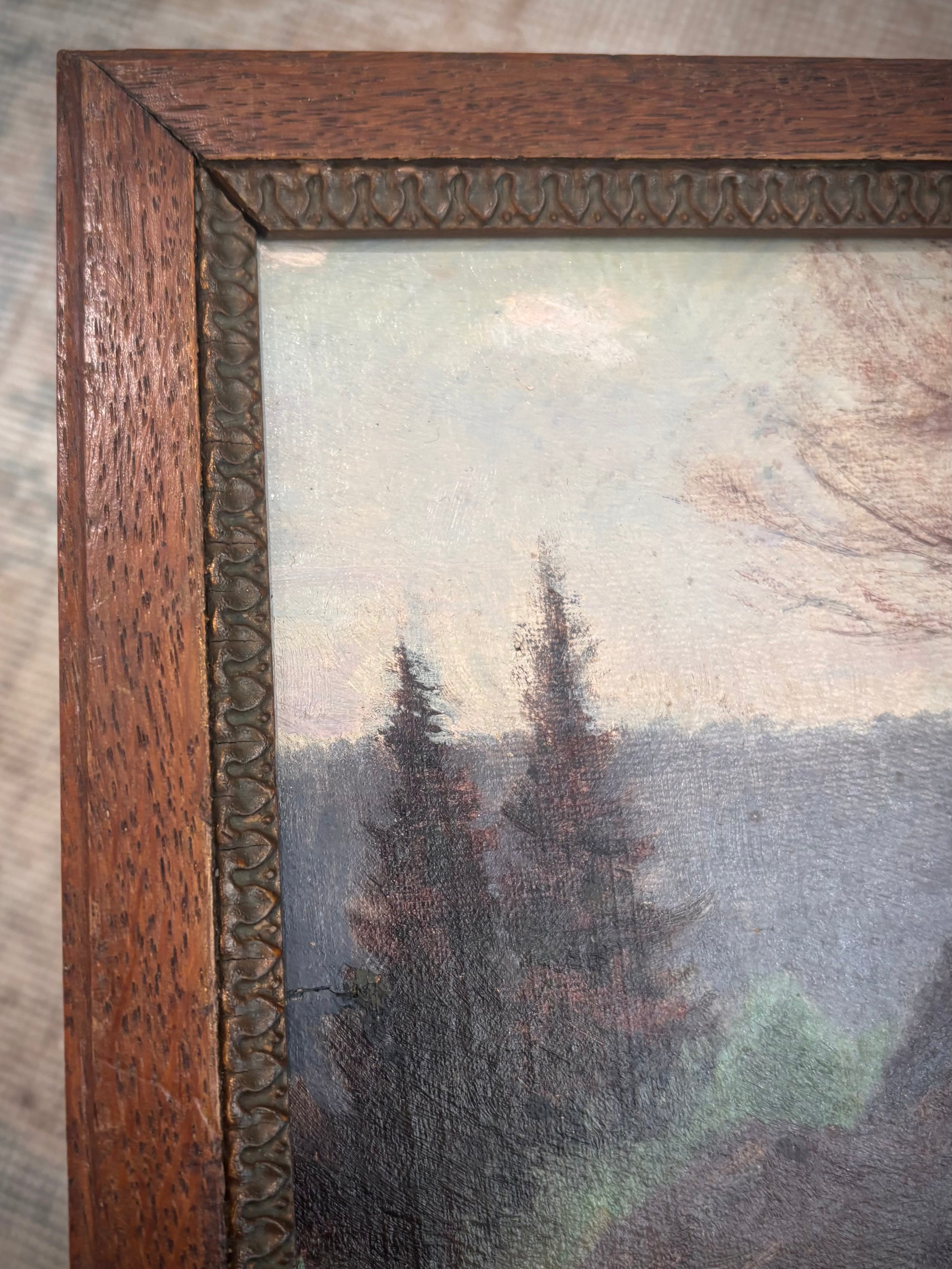 Antique Framed Mountain Path Painting