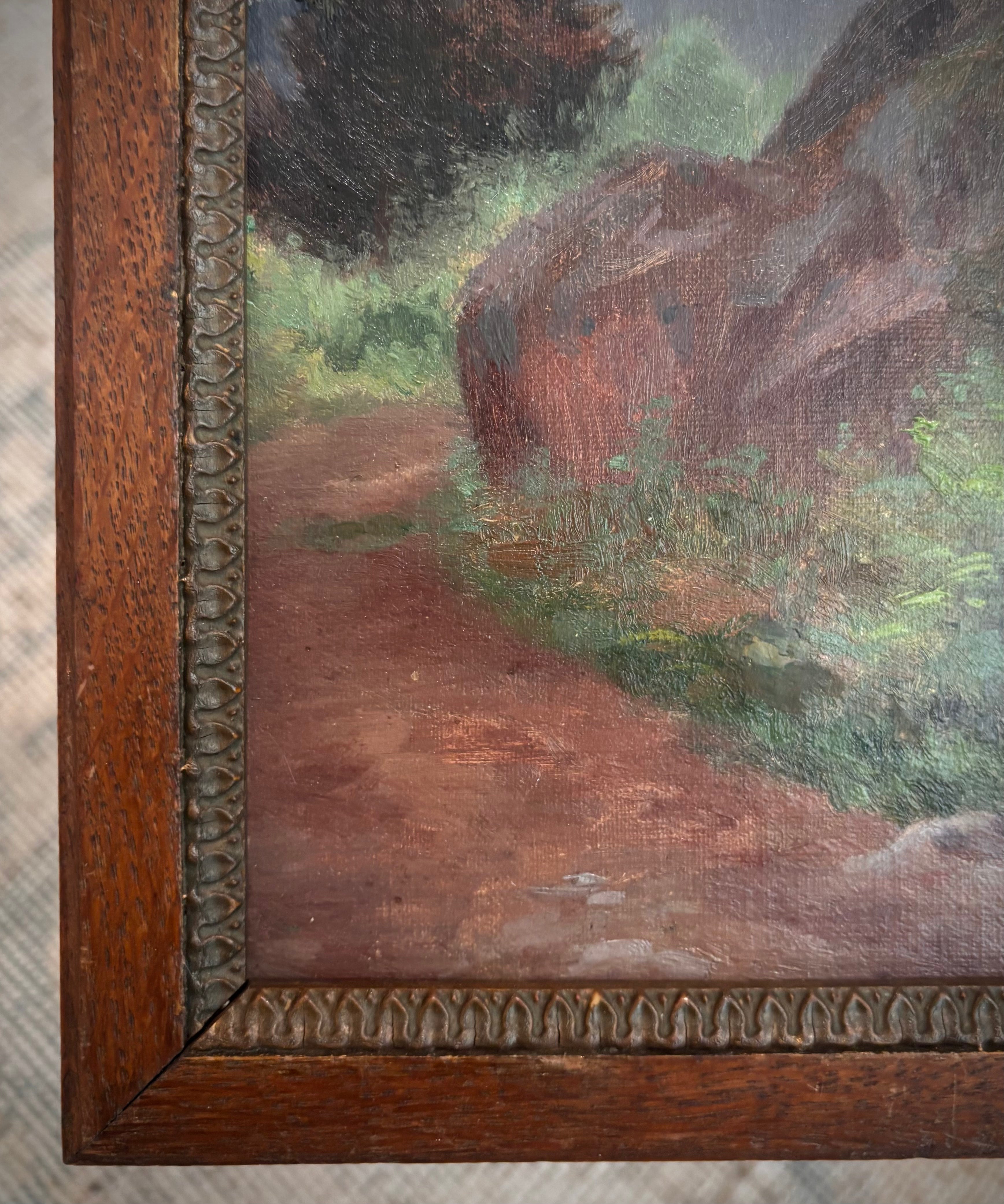 Antique Framed Mountain Path Painting