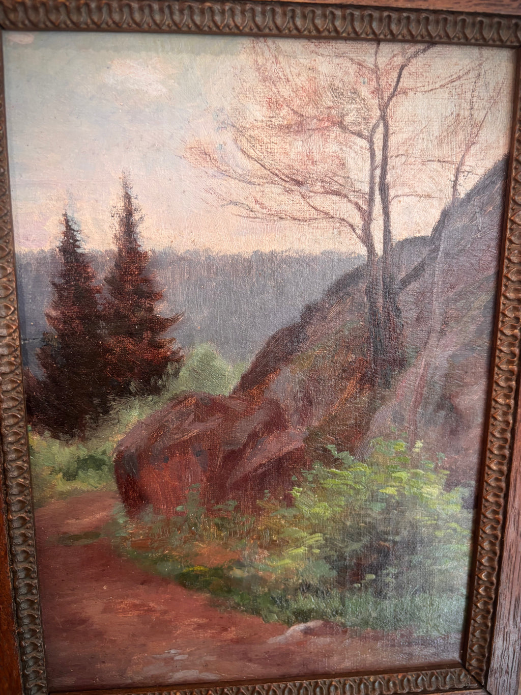 Antique Framed Mountain Path Painting