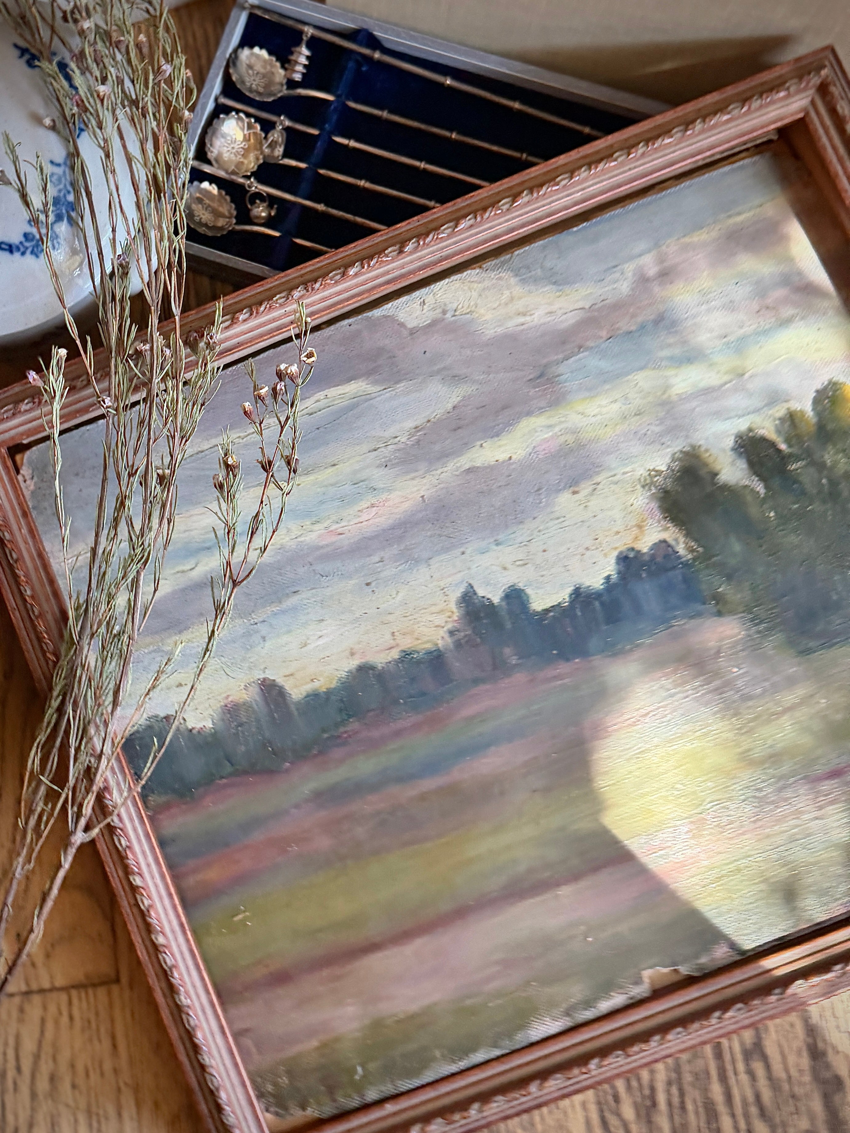 French Plein-Air Field Landscape Oil Study, Attributed to Antonin