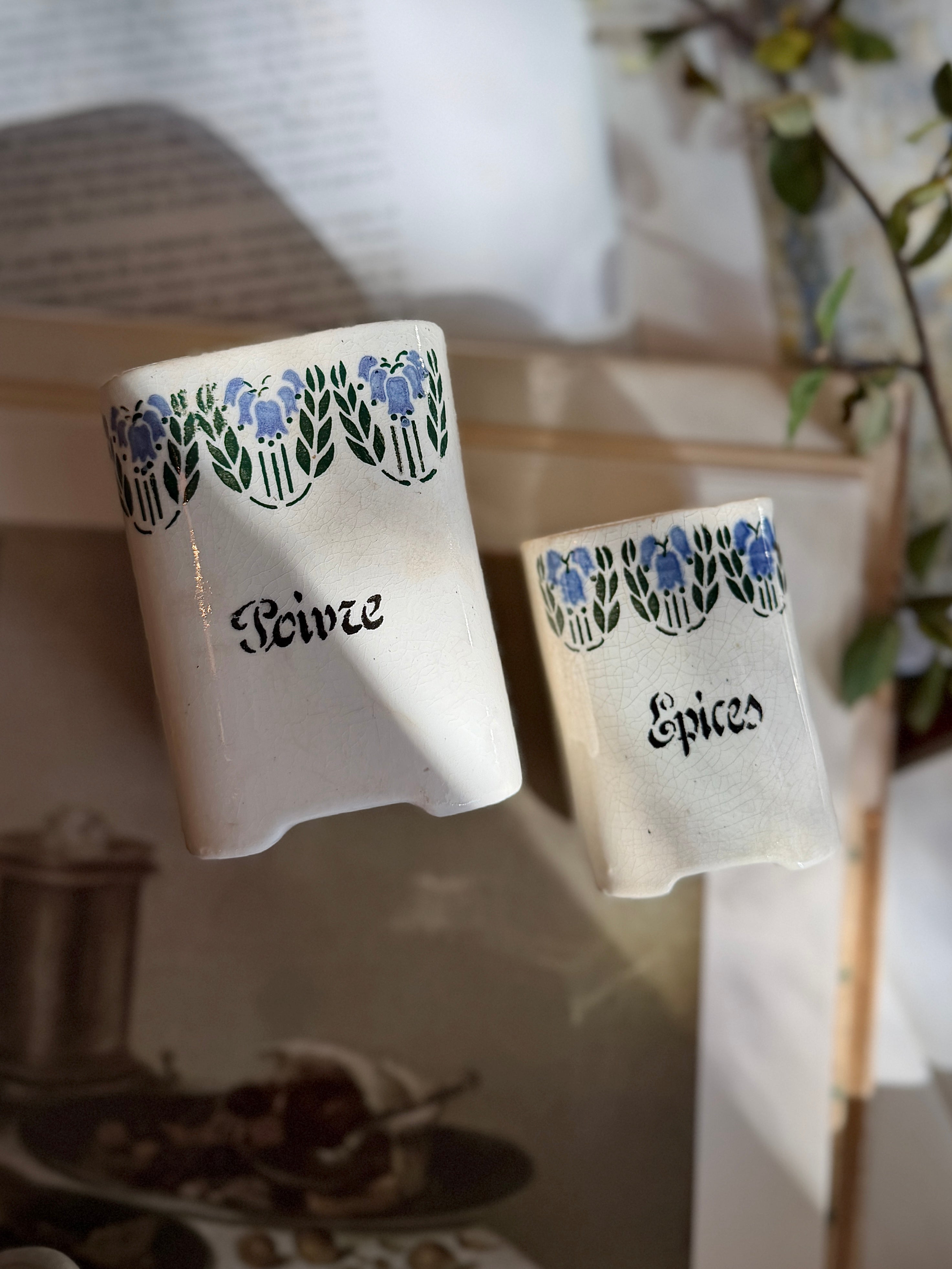 Antique French St. Uze Stoneware Spice Canisters, Set of 2 – Ça
