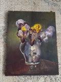 Vintage Iris Still Life Oil Painting