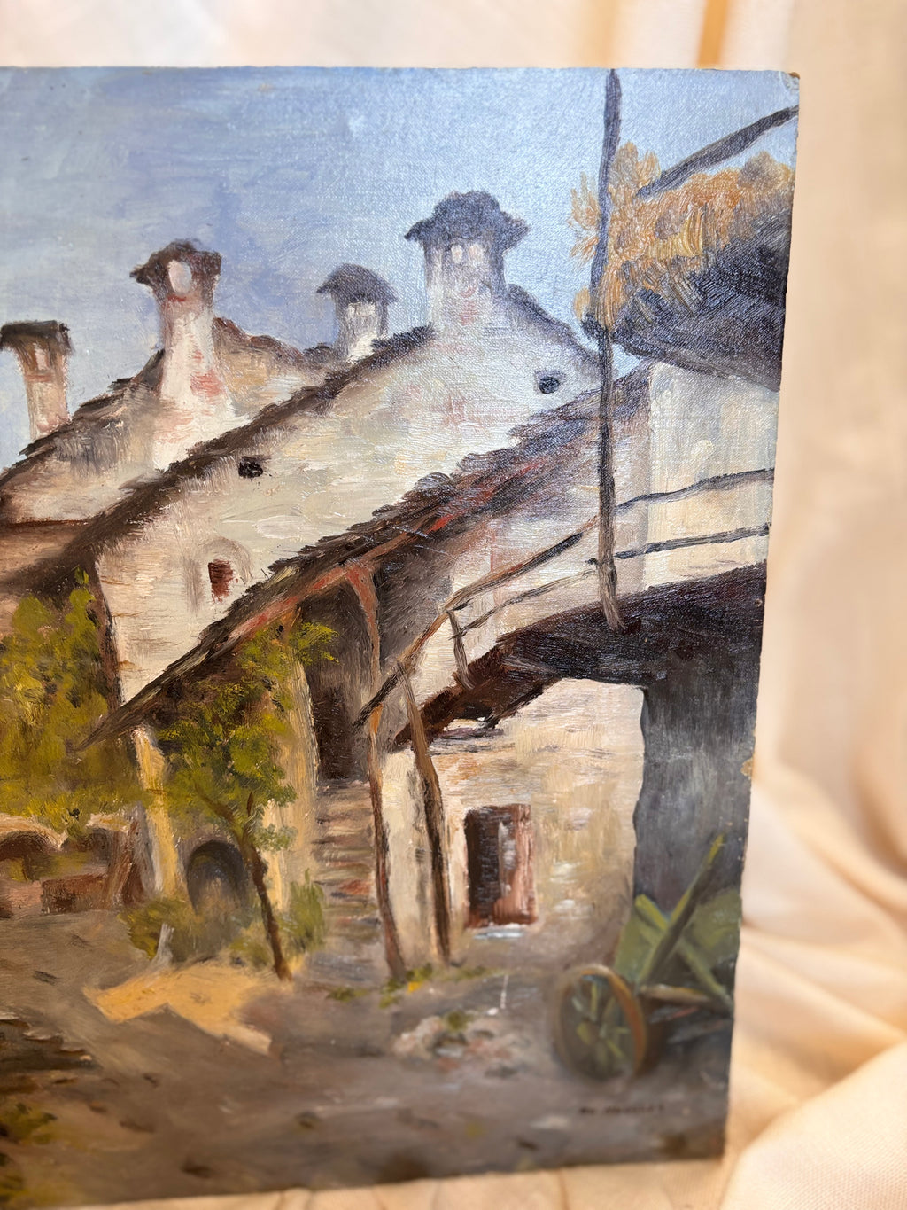 Vintage Swiss Village Oil Painting, Losone