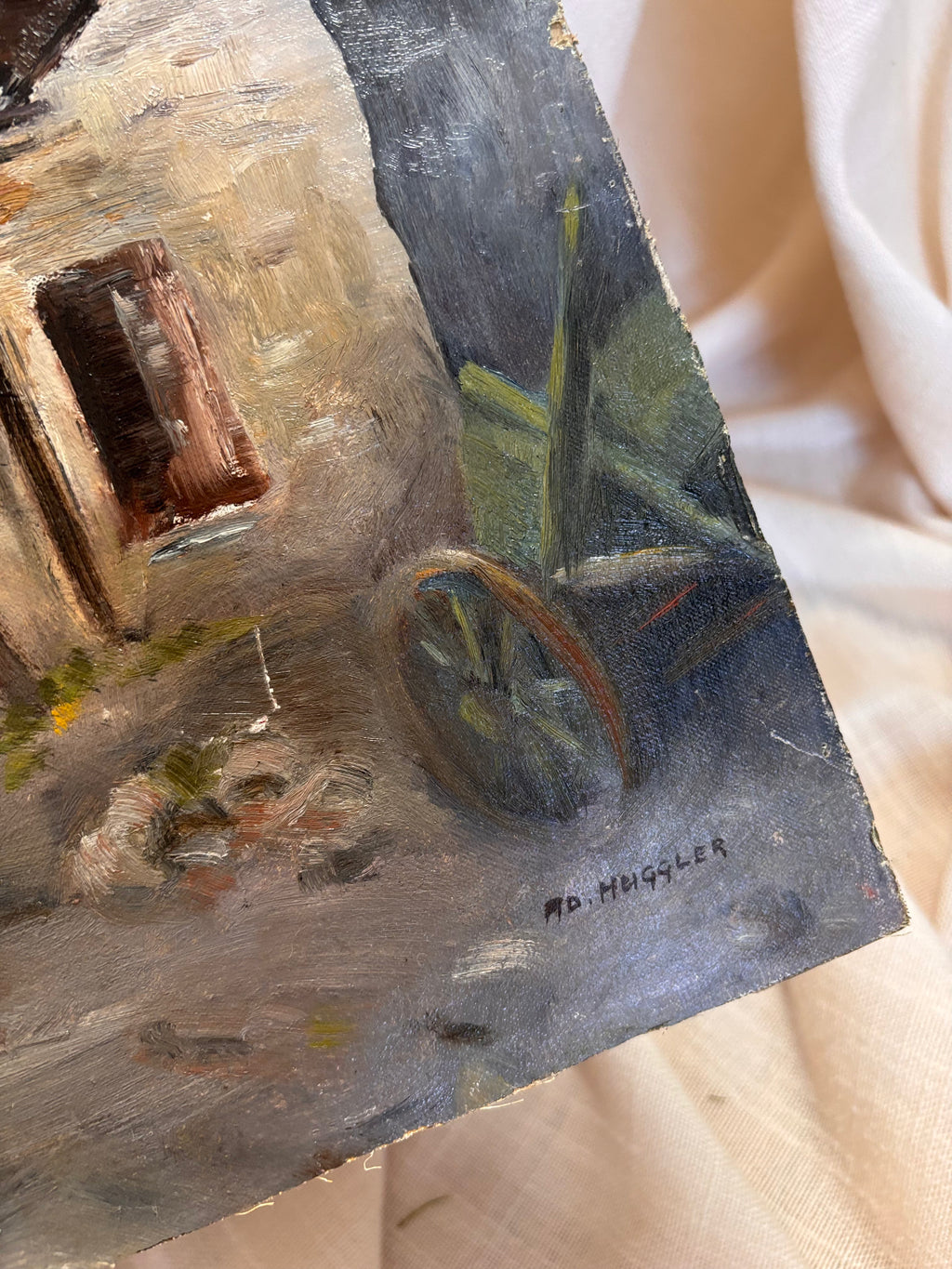 Vintage Swiss Village Oil Painting, Losone