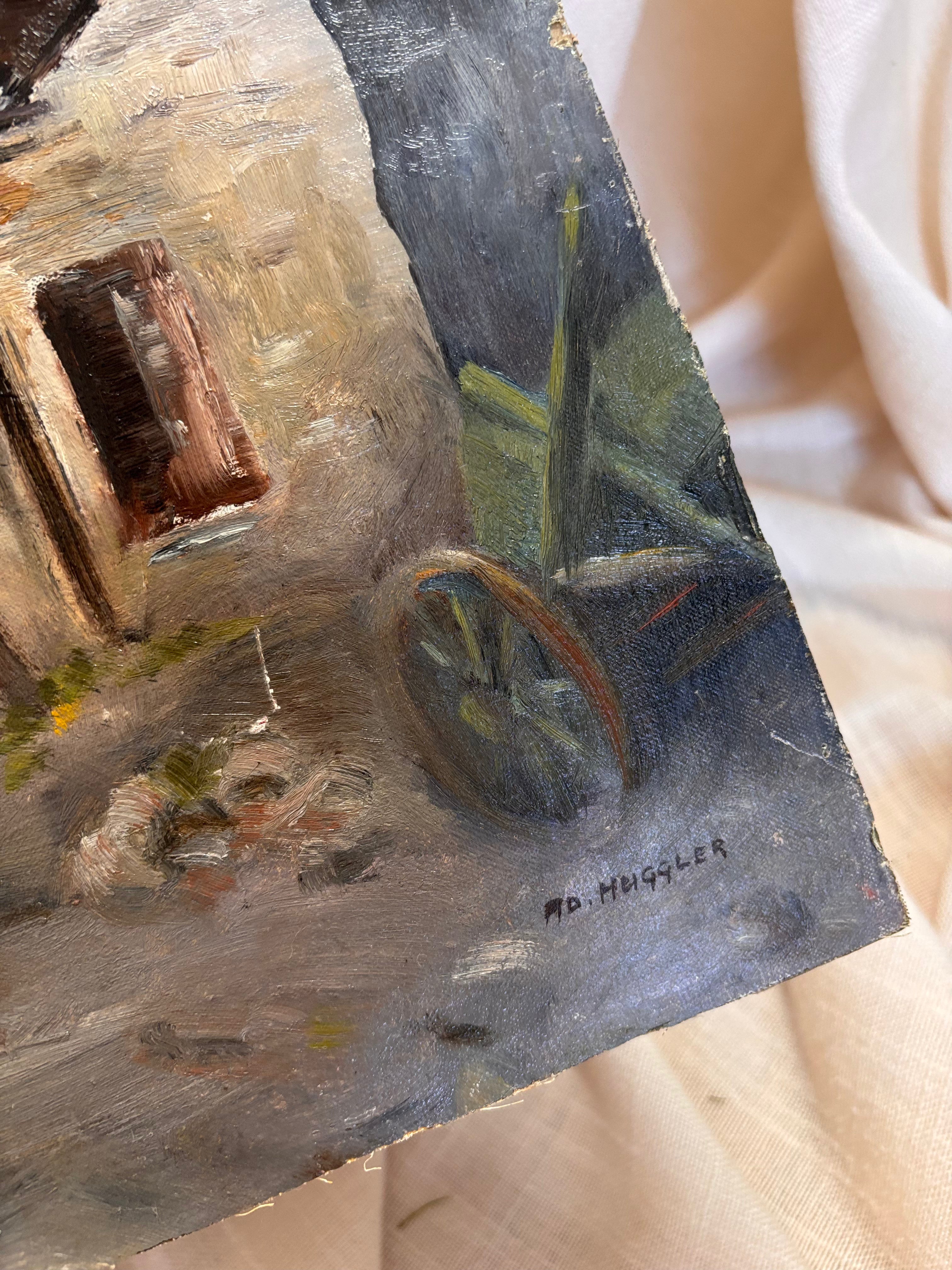 Vintage Swiss Village Oil Painting, Losone