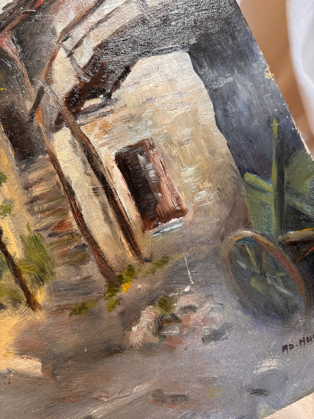 Vintage Swiss Village Oil Painting, Losone