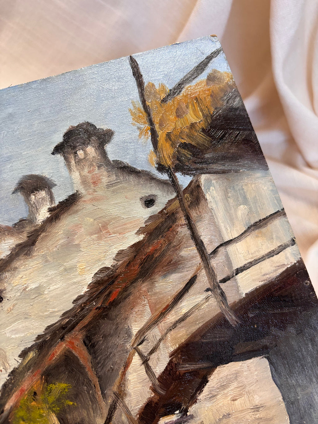 Vintage Swiss Village Oil Painting, Losone