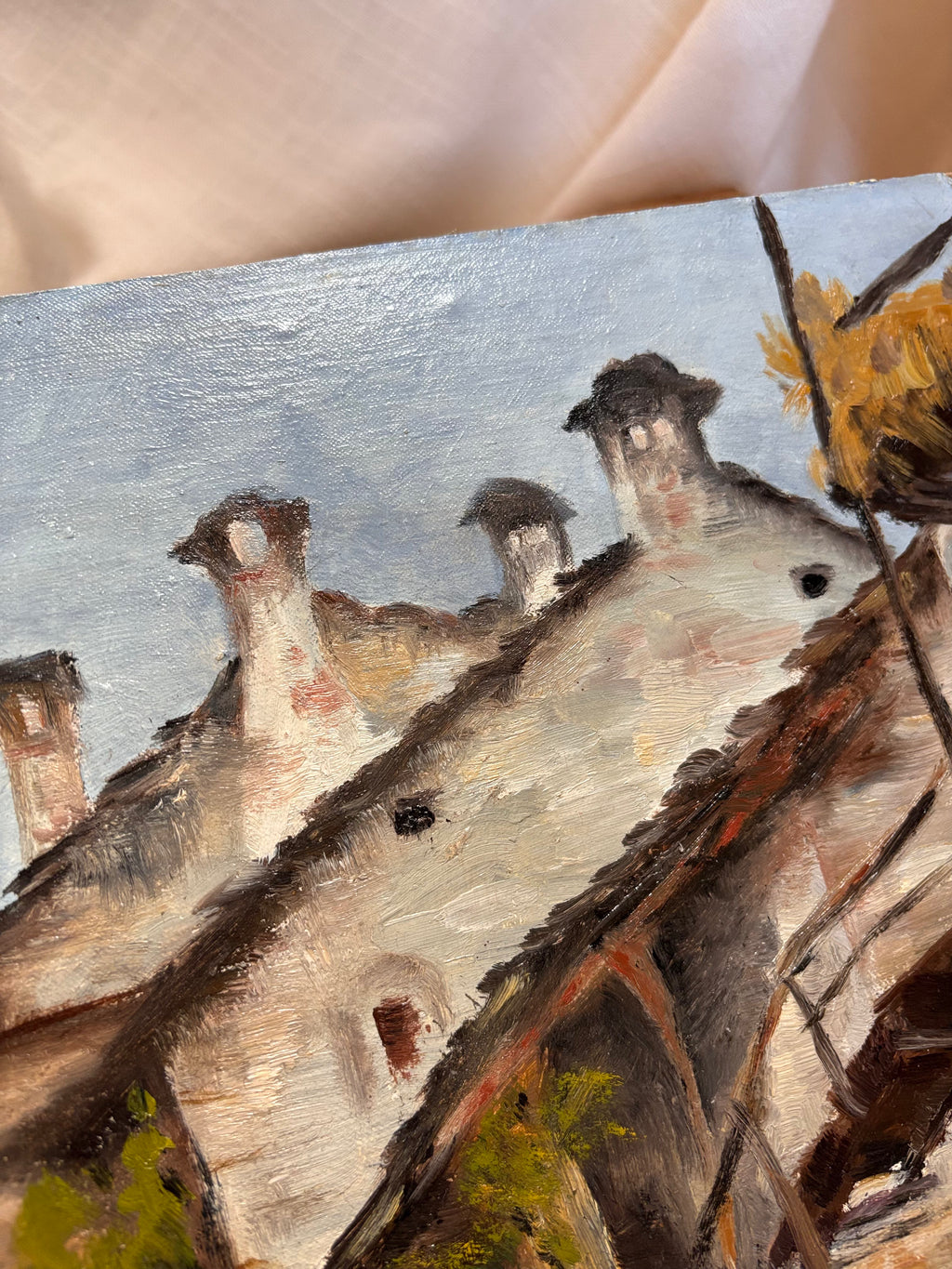 Vintage Swiss Village Oil Painting, Losone