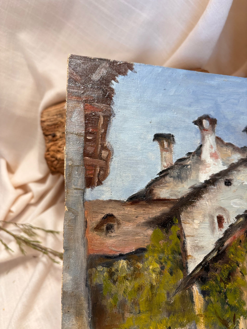 Vintage Swiss Village Oil Painting, Losone