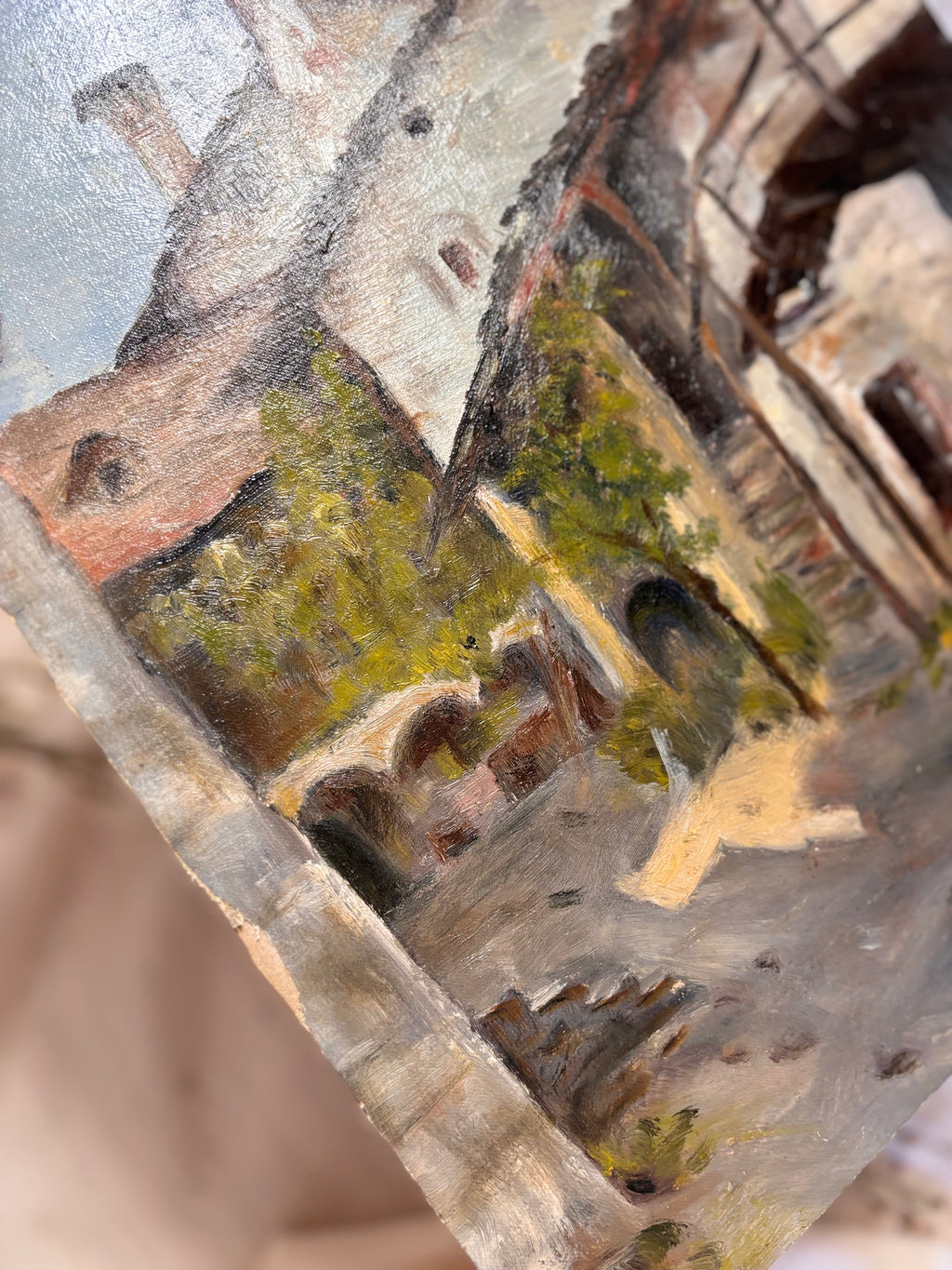 Vintage Swiss Village Oil Painting, Losone