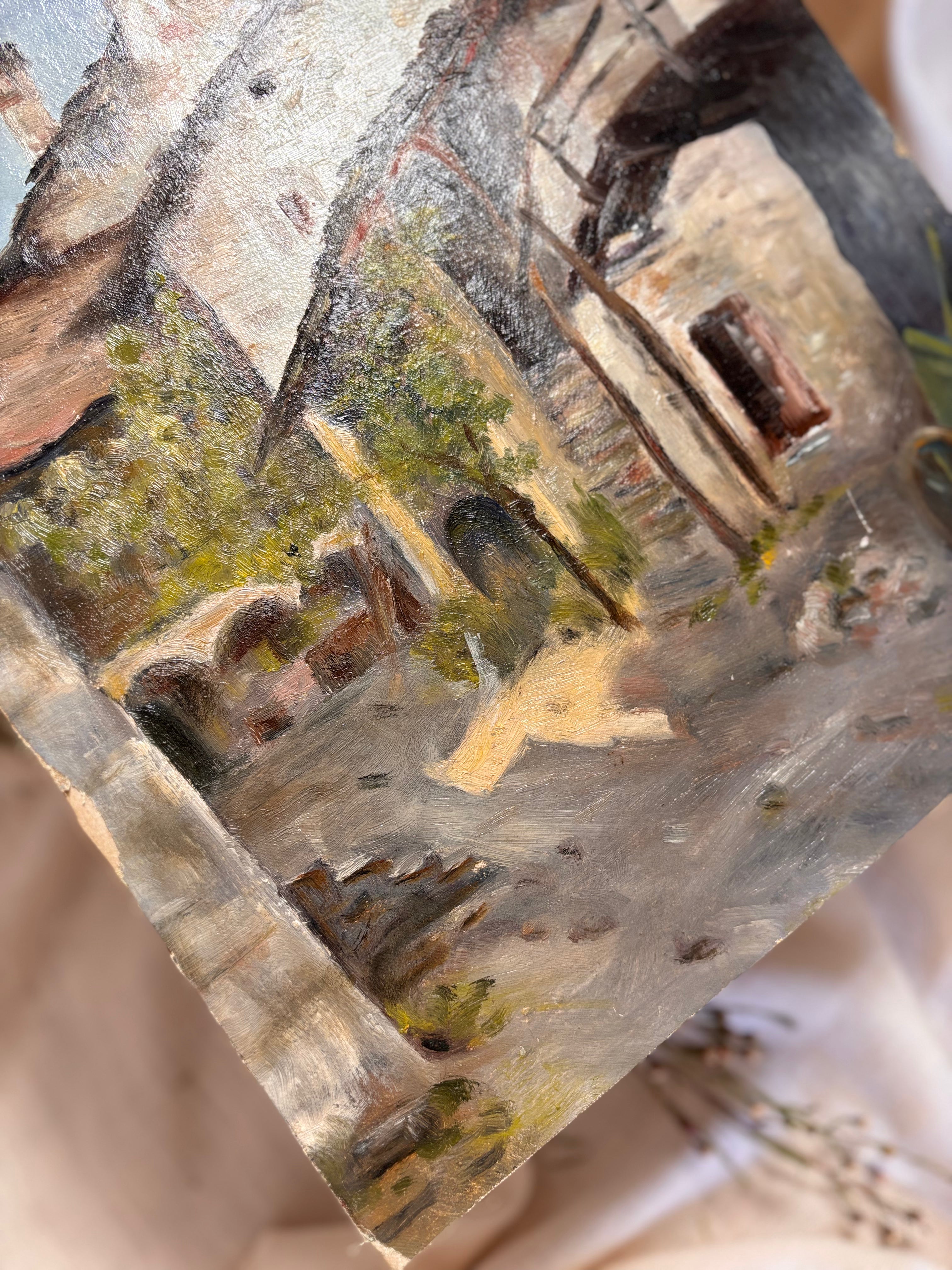 Vintage Swiss Village Oil Painting, Losone