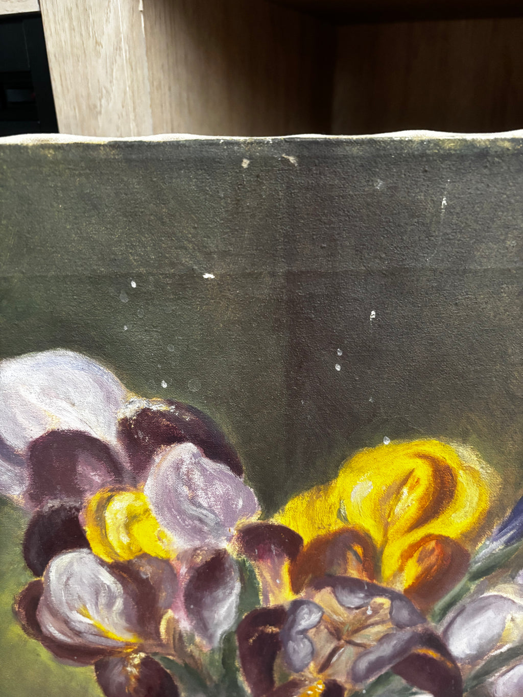 Vintage Iris Still Life Oil Painting