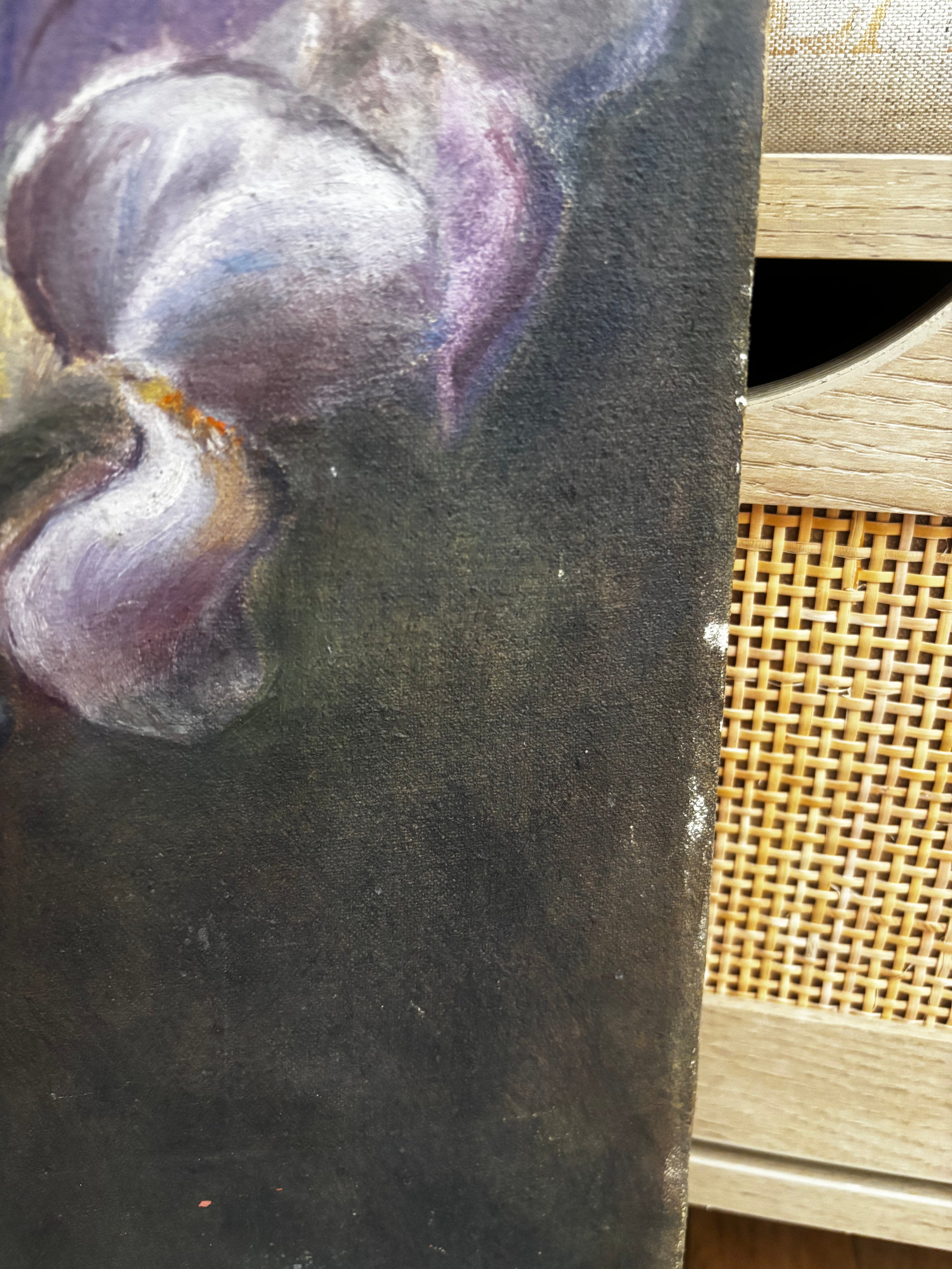 Vintage Iris Still Life Oil Painting