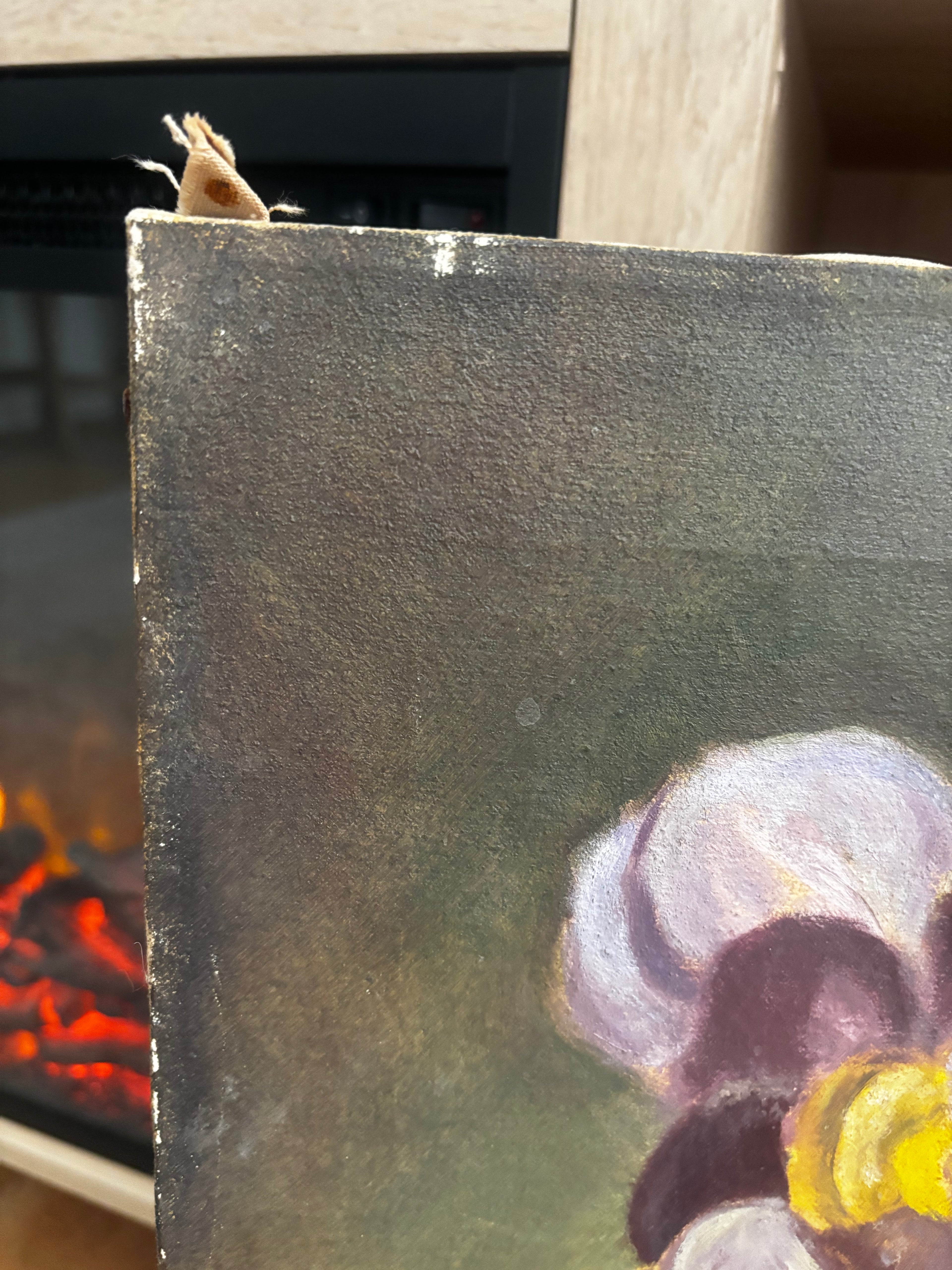 Vintage Iris Still Life Oil Painting