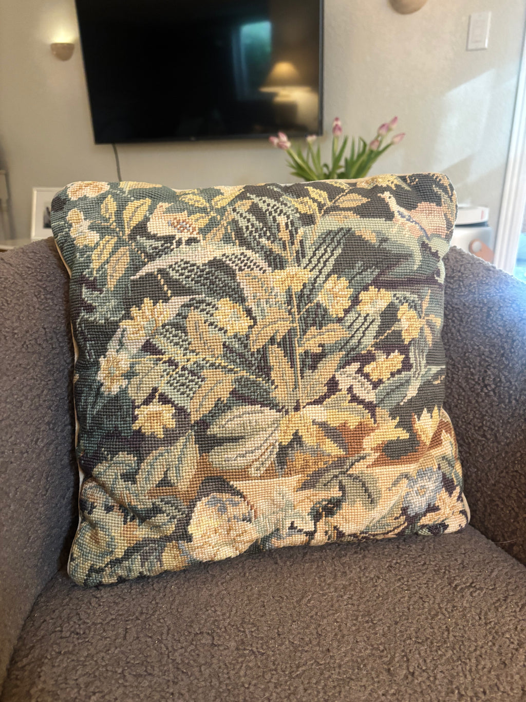 Vintage Aubusson-Style Needlepoint Pillow