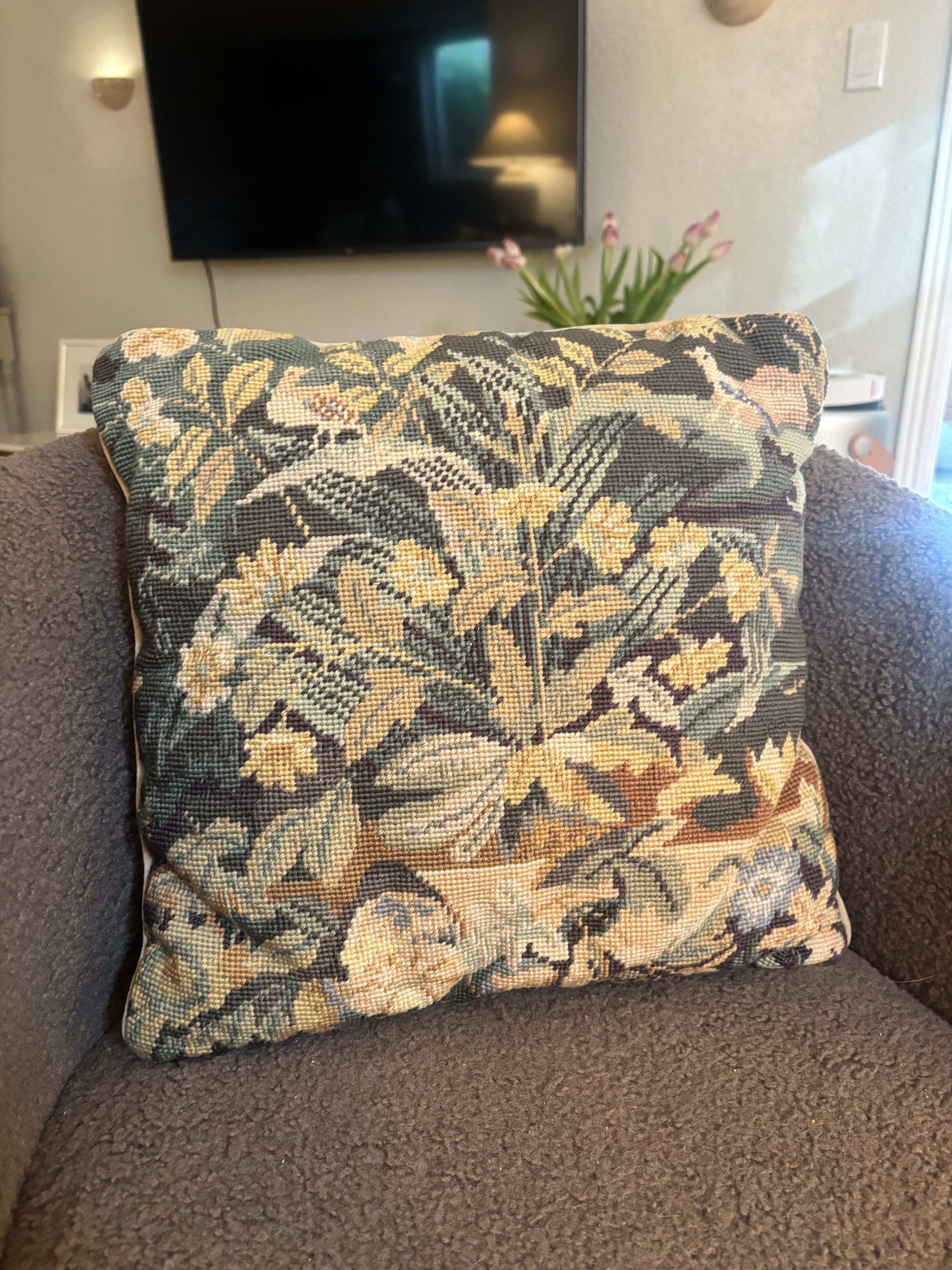 Vintage Aubusson-Style Needlepoint Pillow