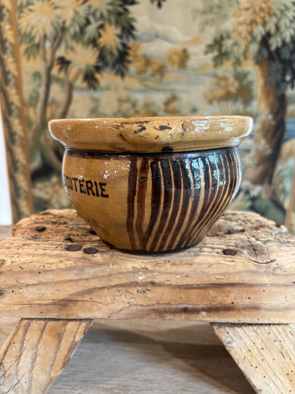 Antique French Advertising Terrine Pot With Lid - Boucherie-Charcuterie