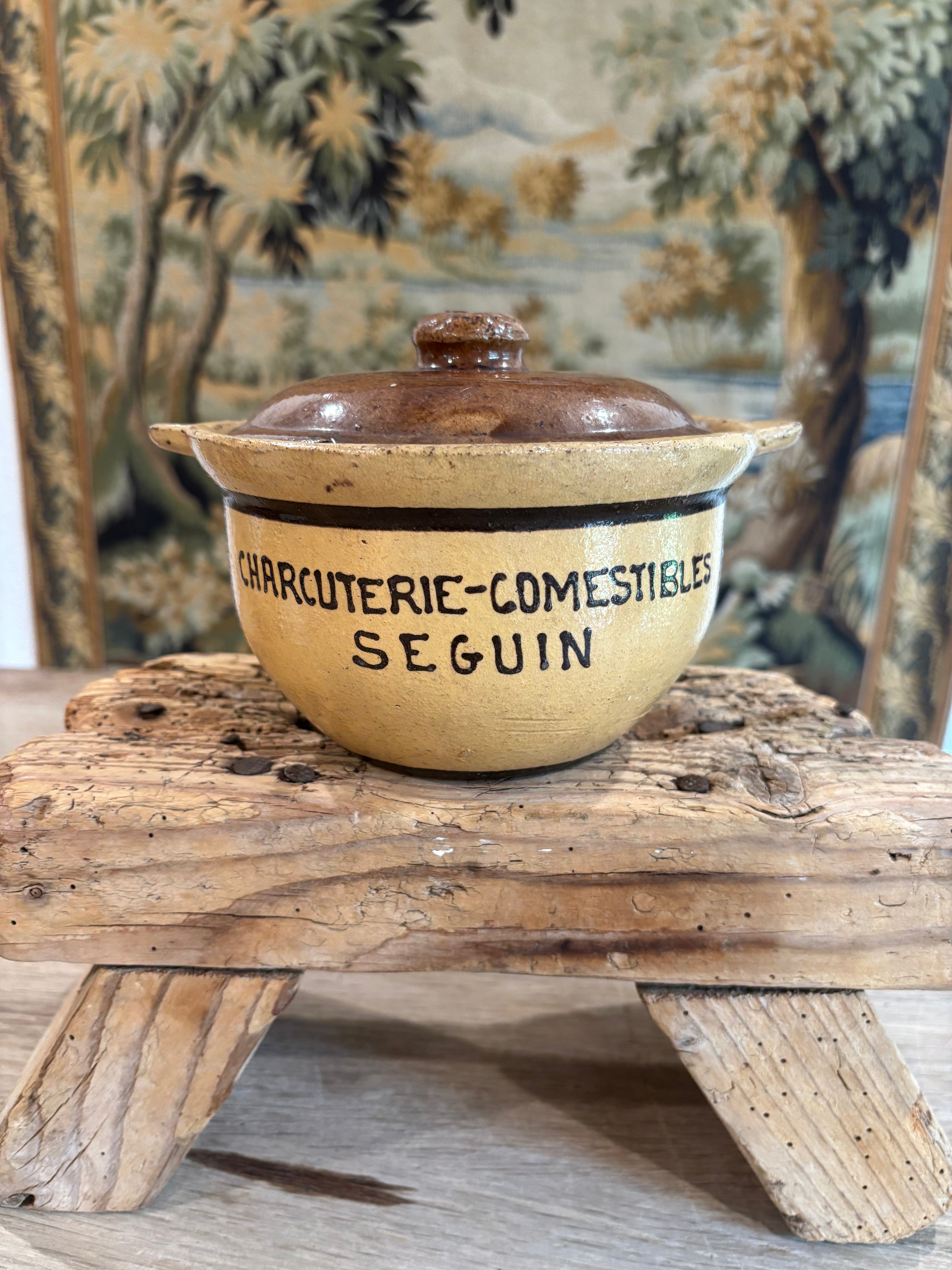 Antique French Advertising Terrine Pot With Lid - Charcuterie-Comestibles