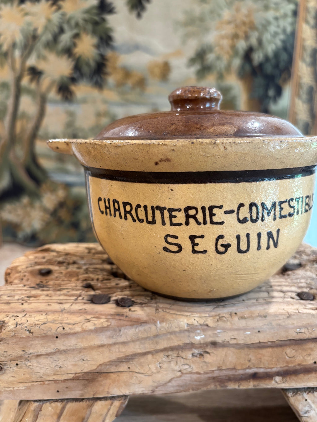 Antique French Advertising Terrine Pot With Lid - Charcuterie-Comestibles