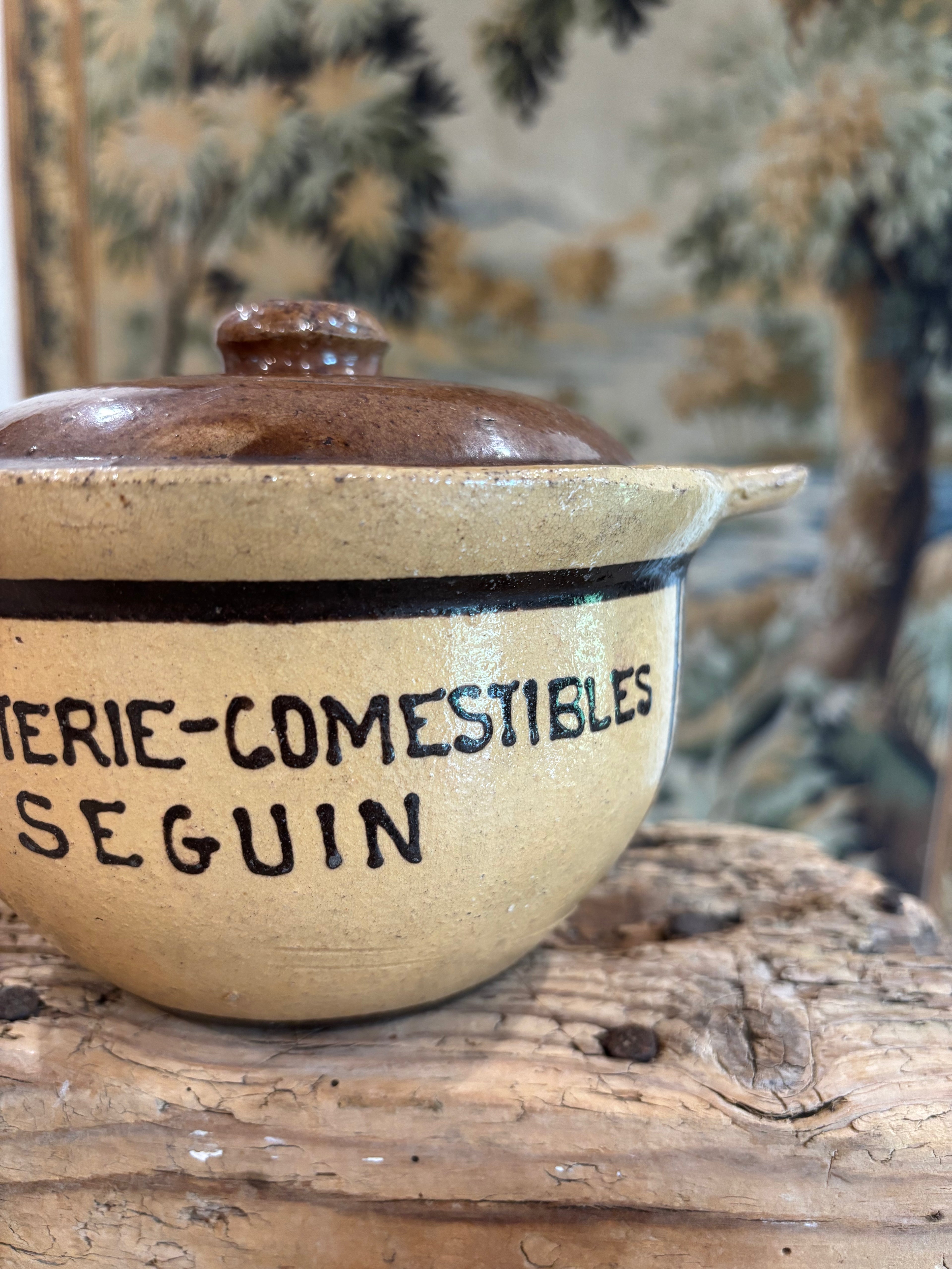 Antique French Advertising Terrine Pot With Lid - Charcuterie-Comestibles