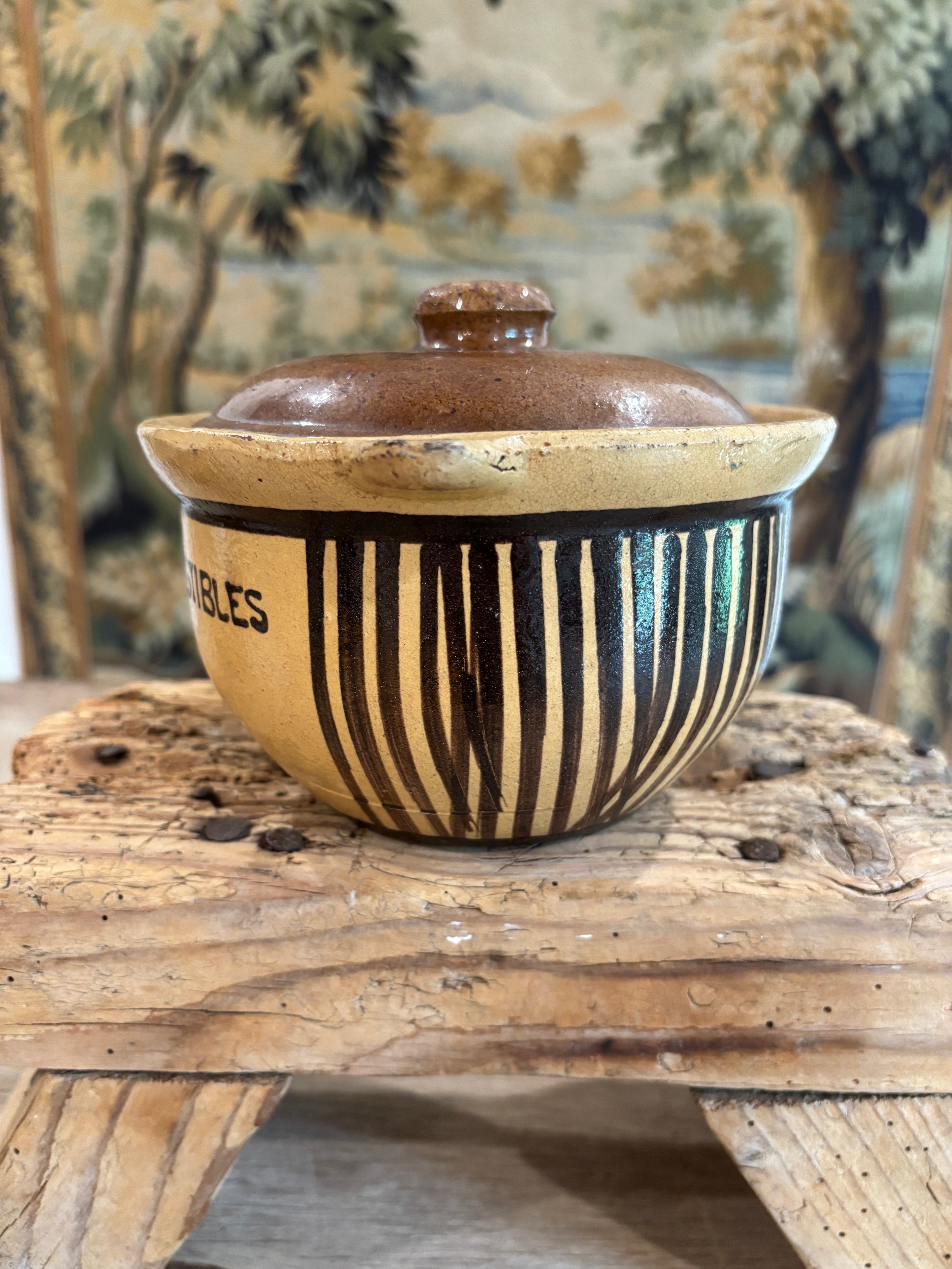 Antique French Advertising Terrine Pot With Lid - Charcuterie-Comestibles