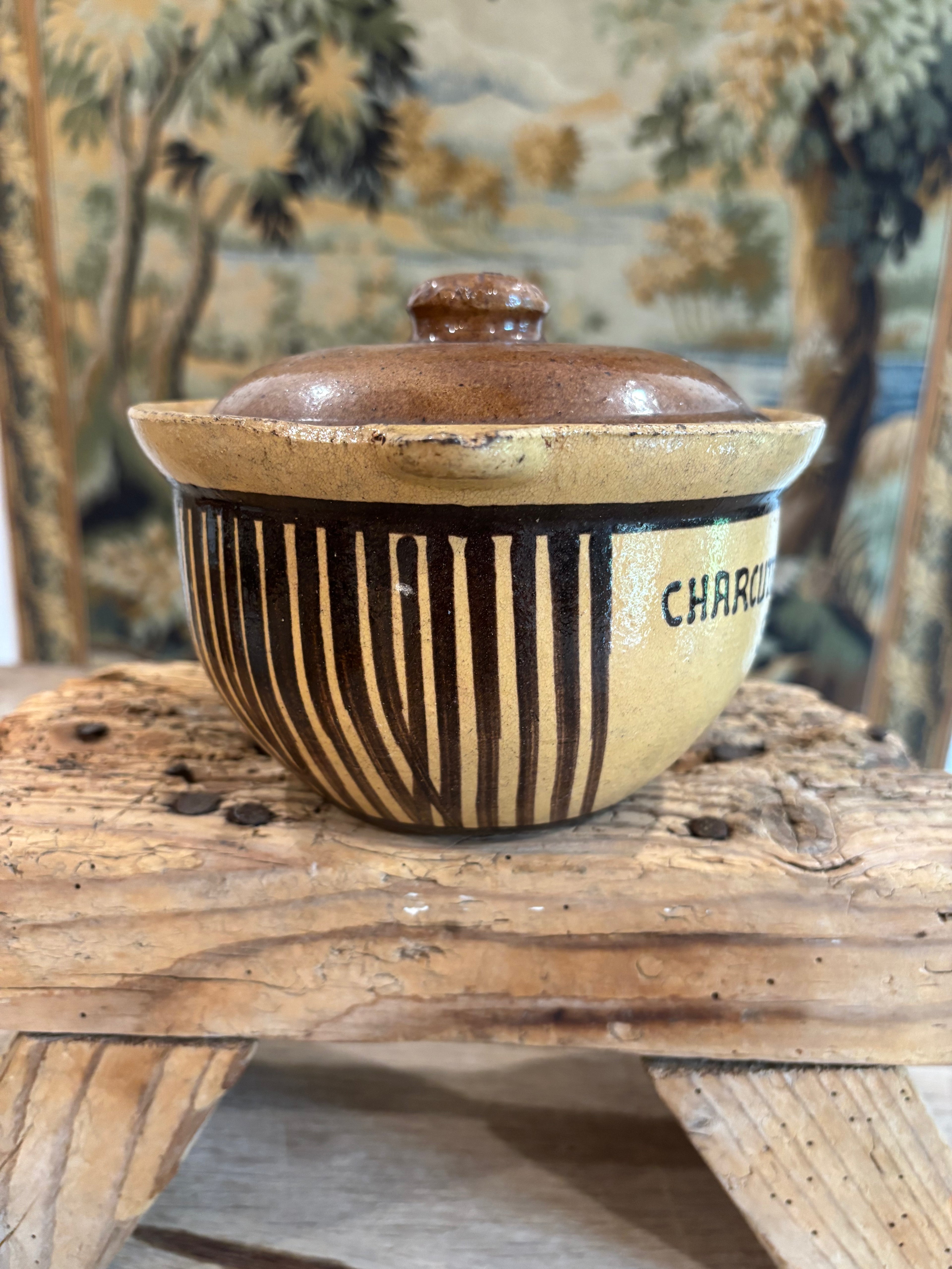 Antique French Advertising Terrine Pot With Lid - Charcuterie-Comestibles