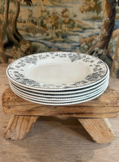 Antique French Estrées Black Transferware Plate by U&C Sarreguemines