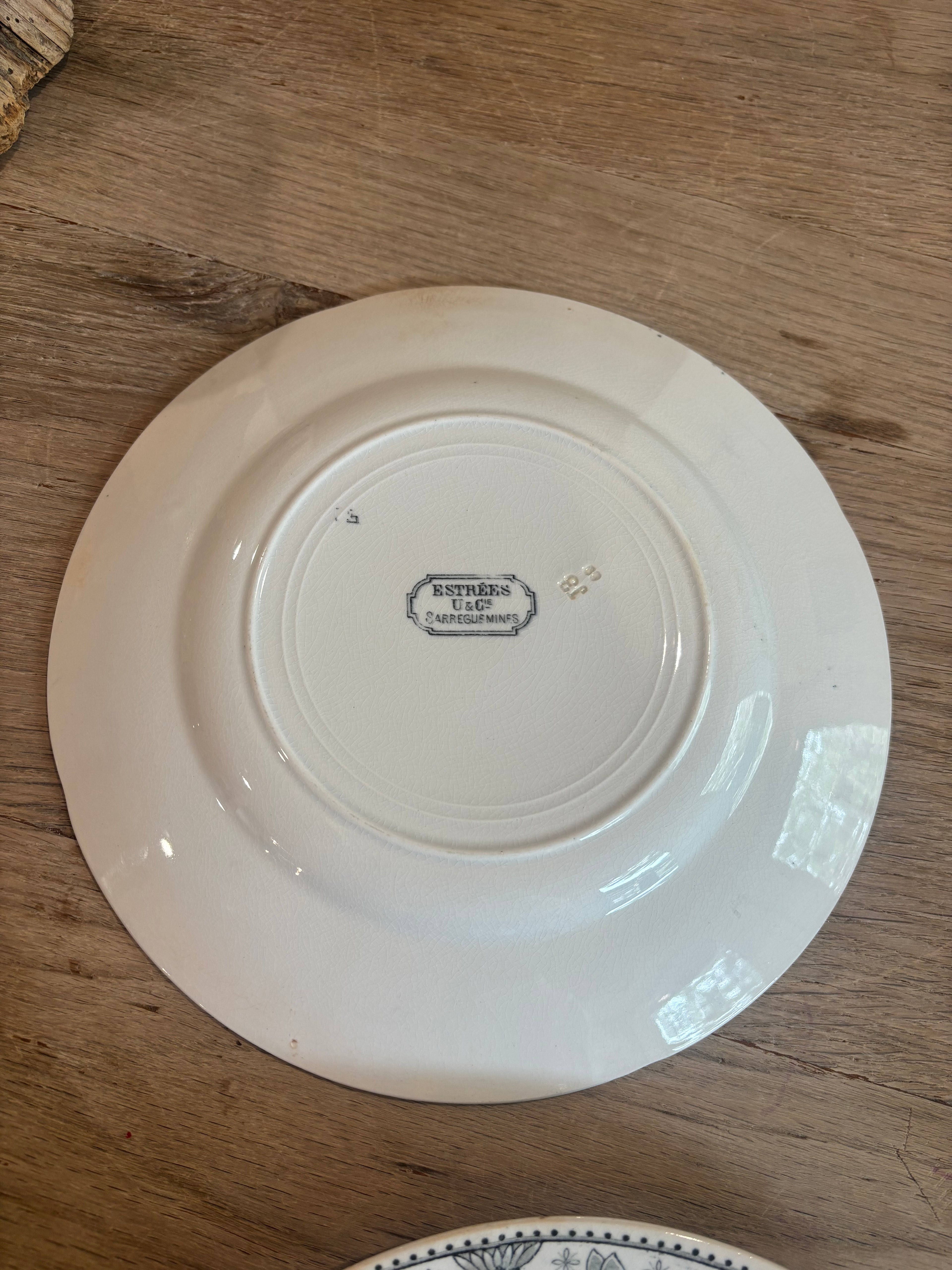 Antique French Estrées Black Transferware Plate by U&C Sarreguemines