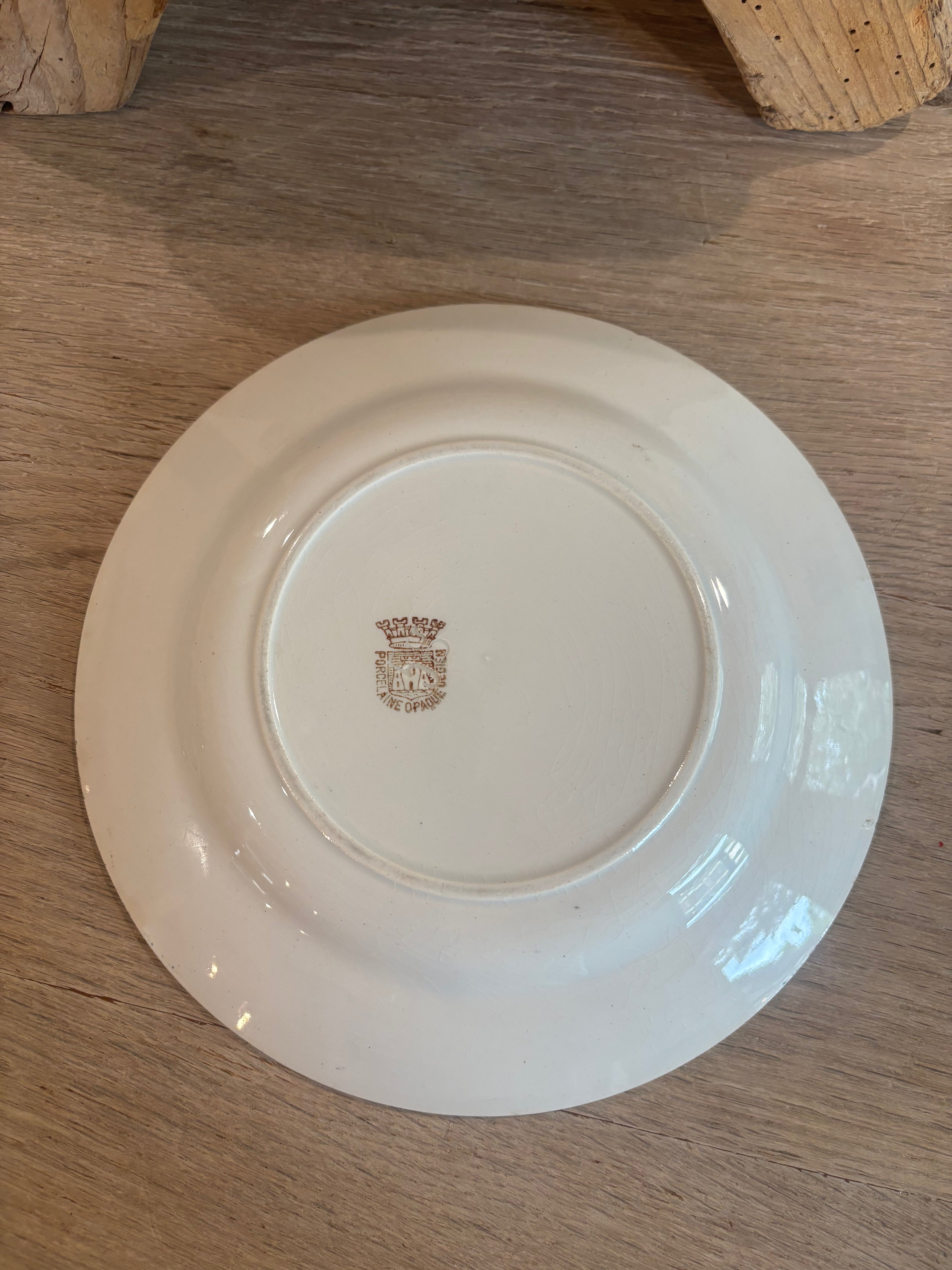 Antique French Green Transferware Plate by Gien