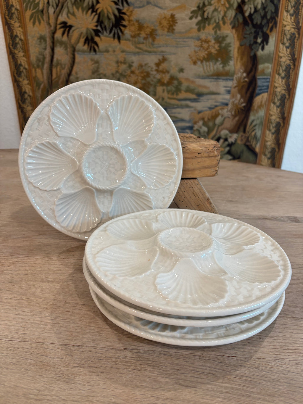 Antique French White Longchamp Oyster Plate