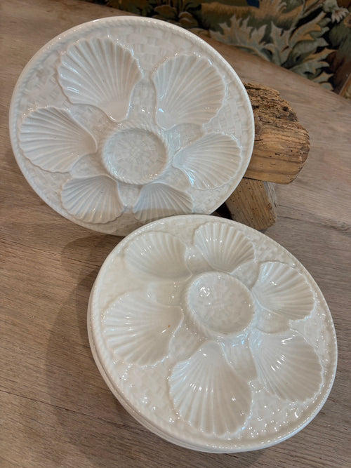 Antique French White Longchamp Oyster Plate