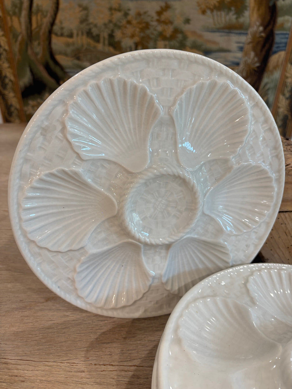 Antique French White Longchamp Oyster Plate