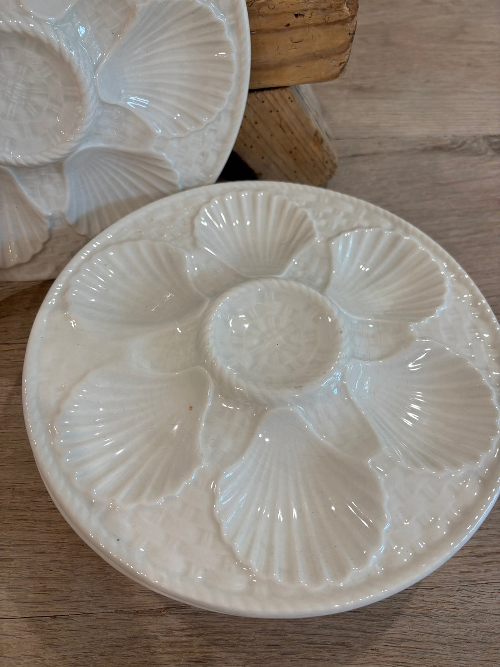 Antique French White Longchamp Oyster Plate