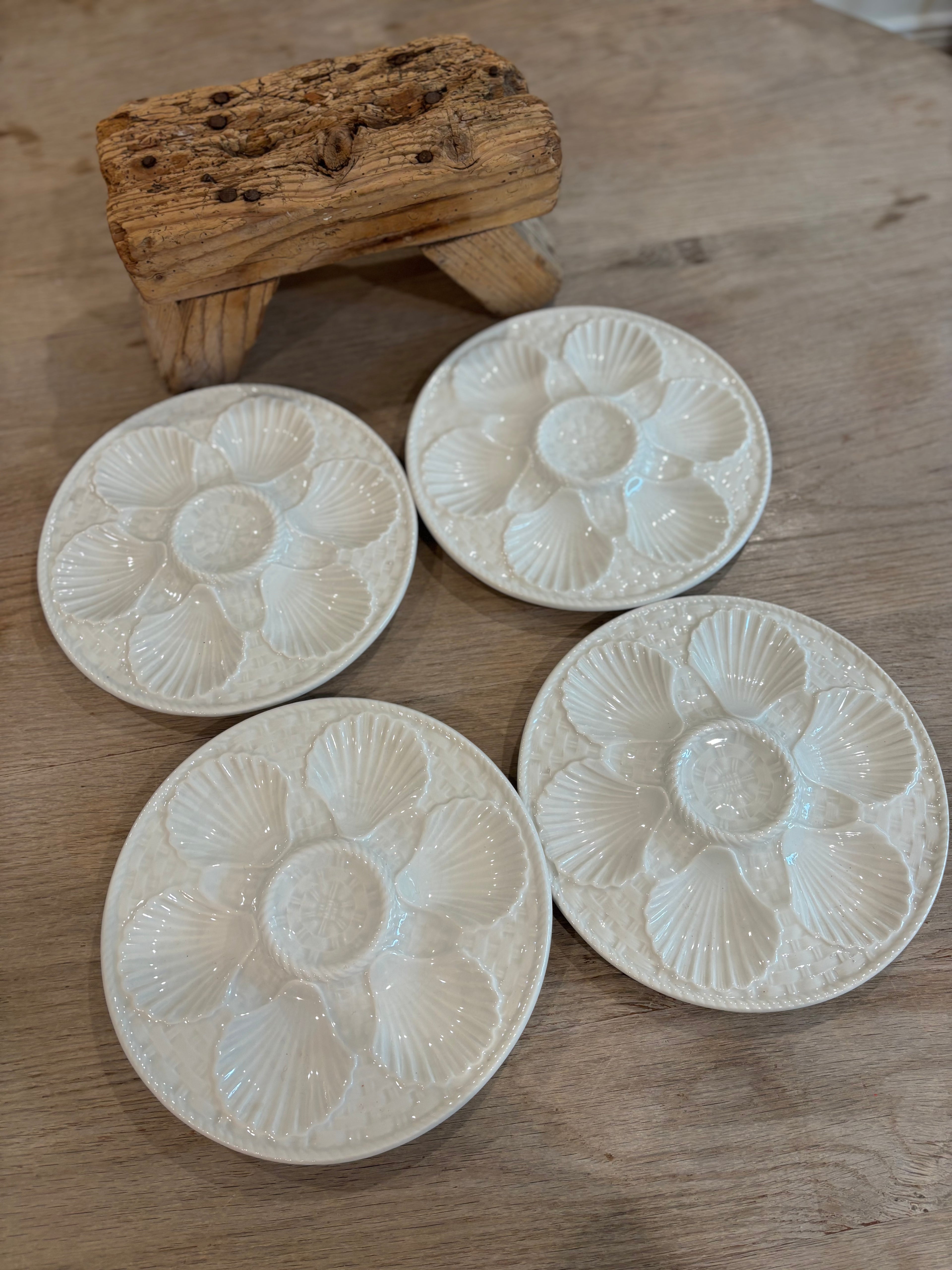 Antique French White Longchamp Oyster Plate