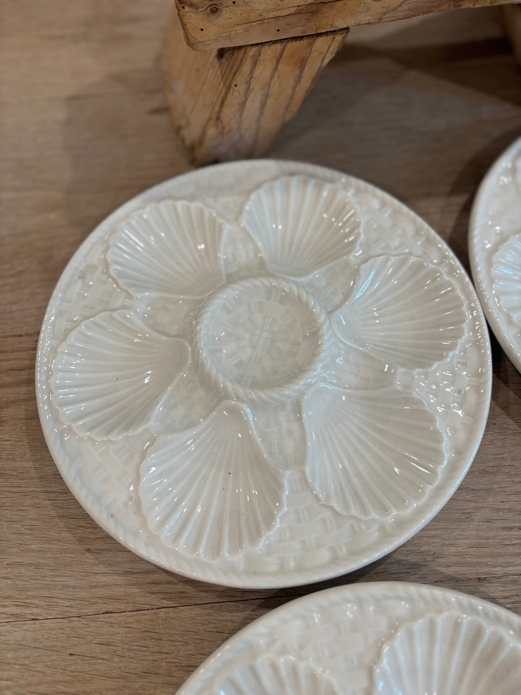 Antique French White Longchamp Oyster Plate