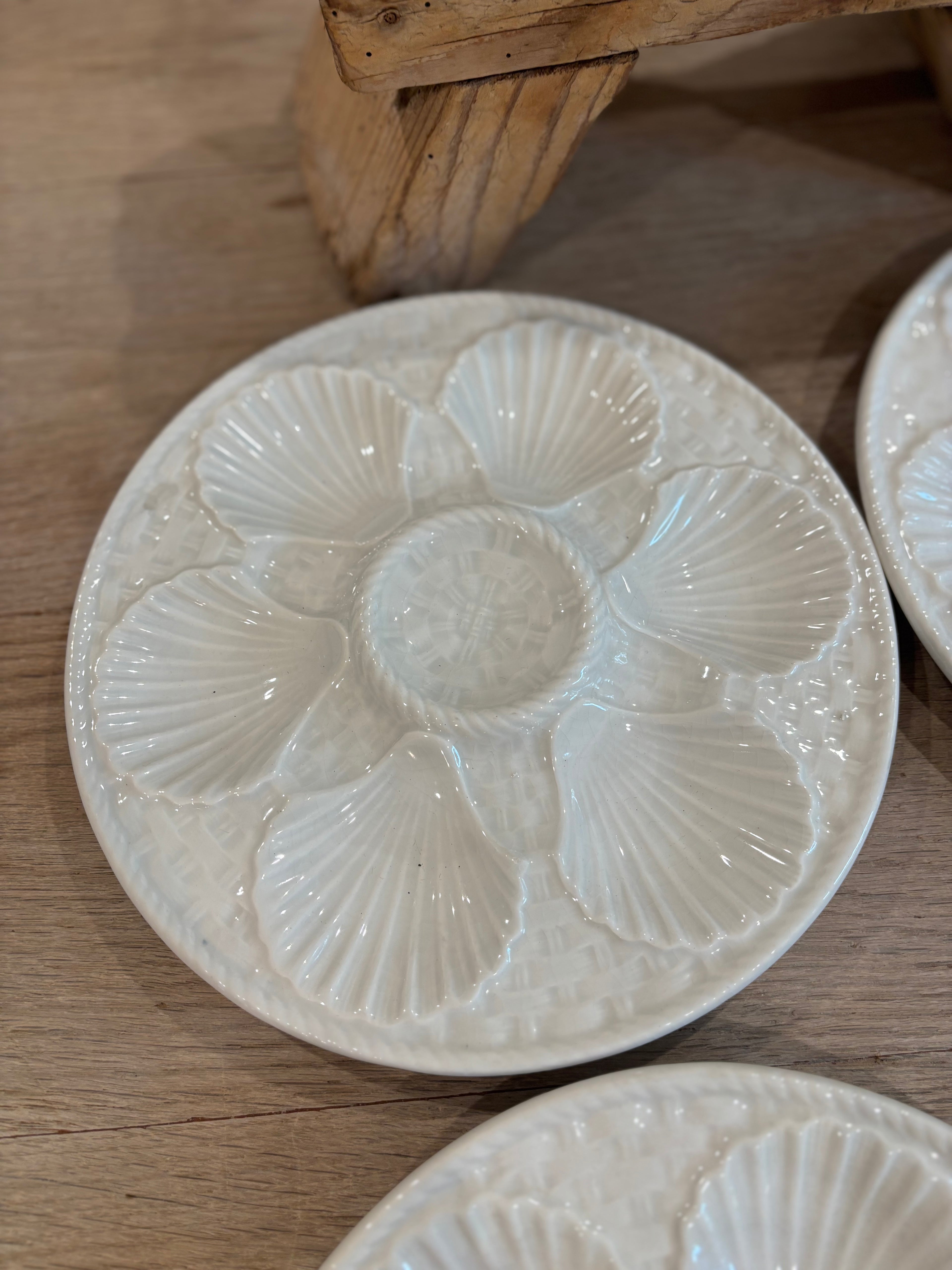 Antique French White Longchamp Oyster Plate