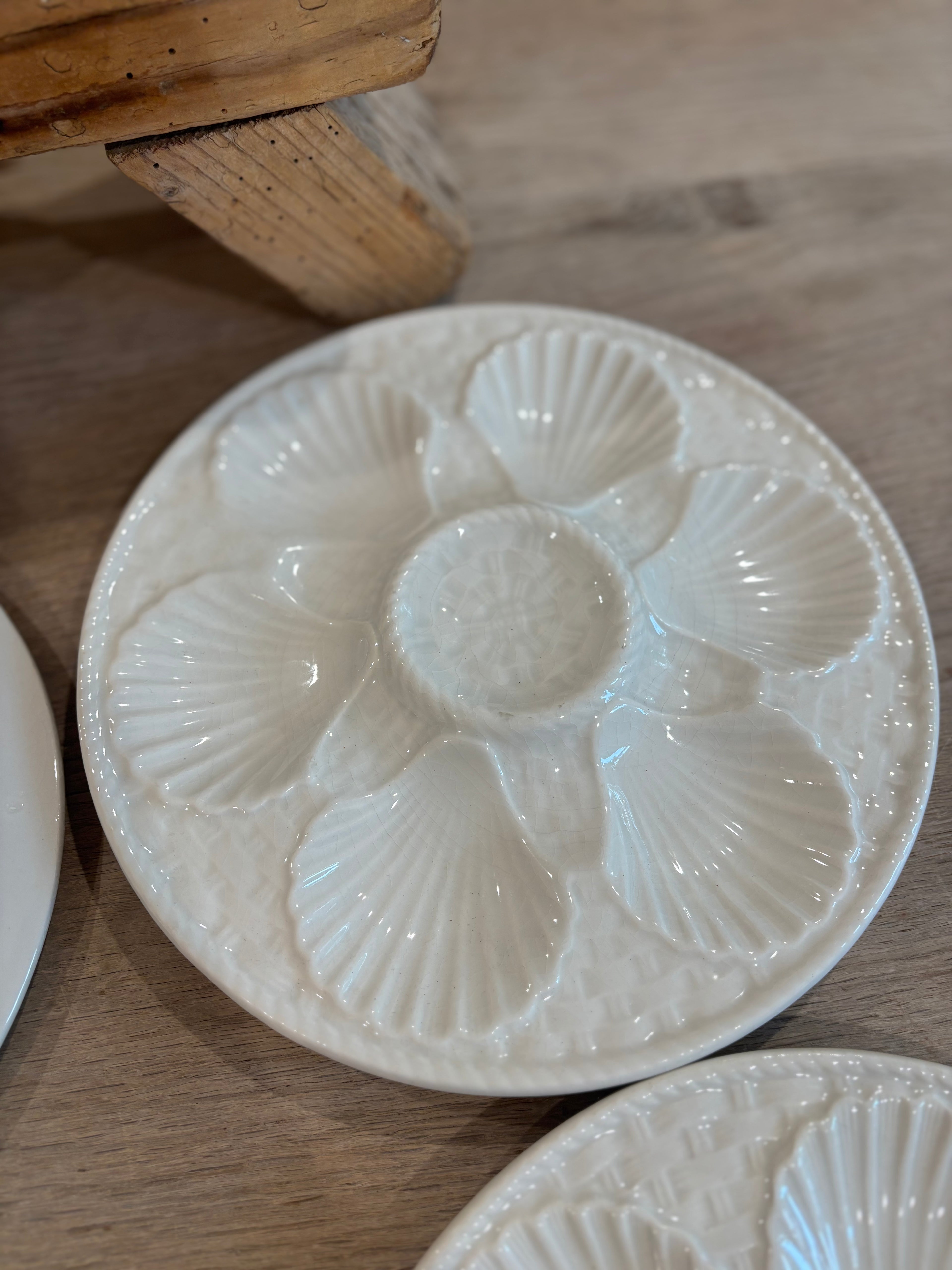 Antique French White Longchamp Oyster Plate