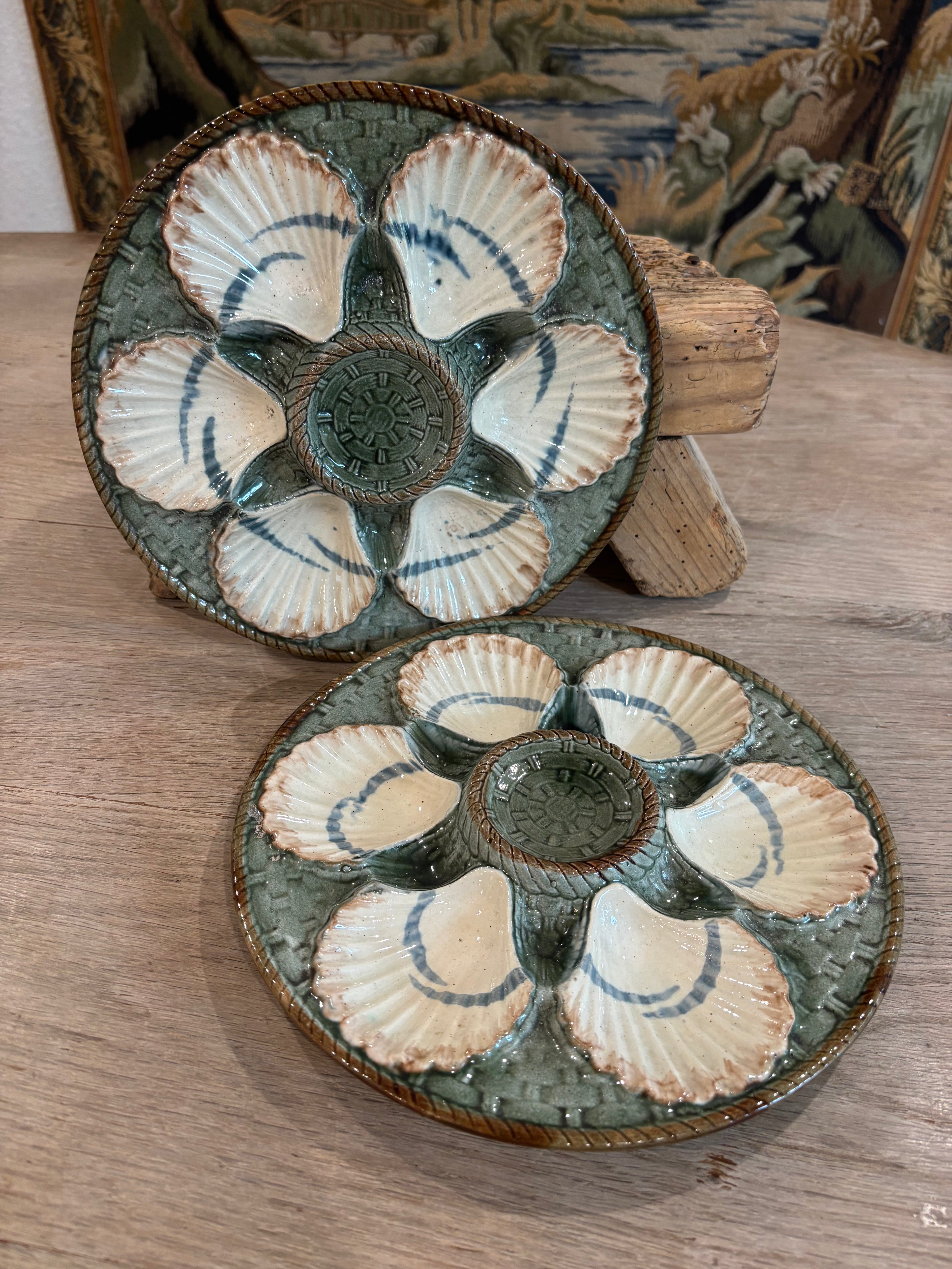 Antique French Longchamp Majolica Oyster Plate