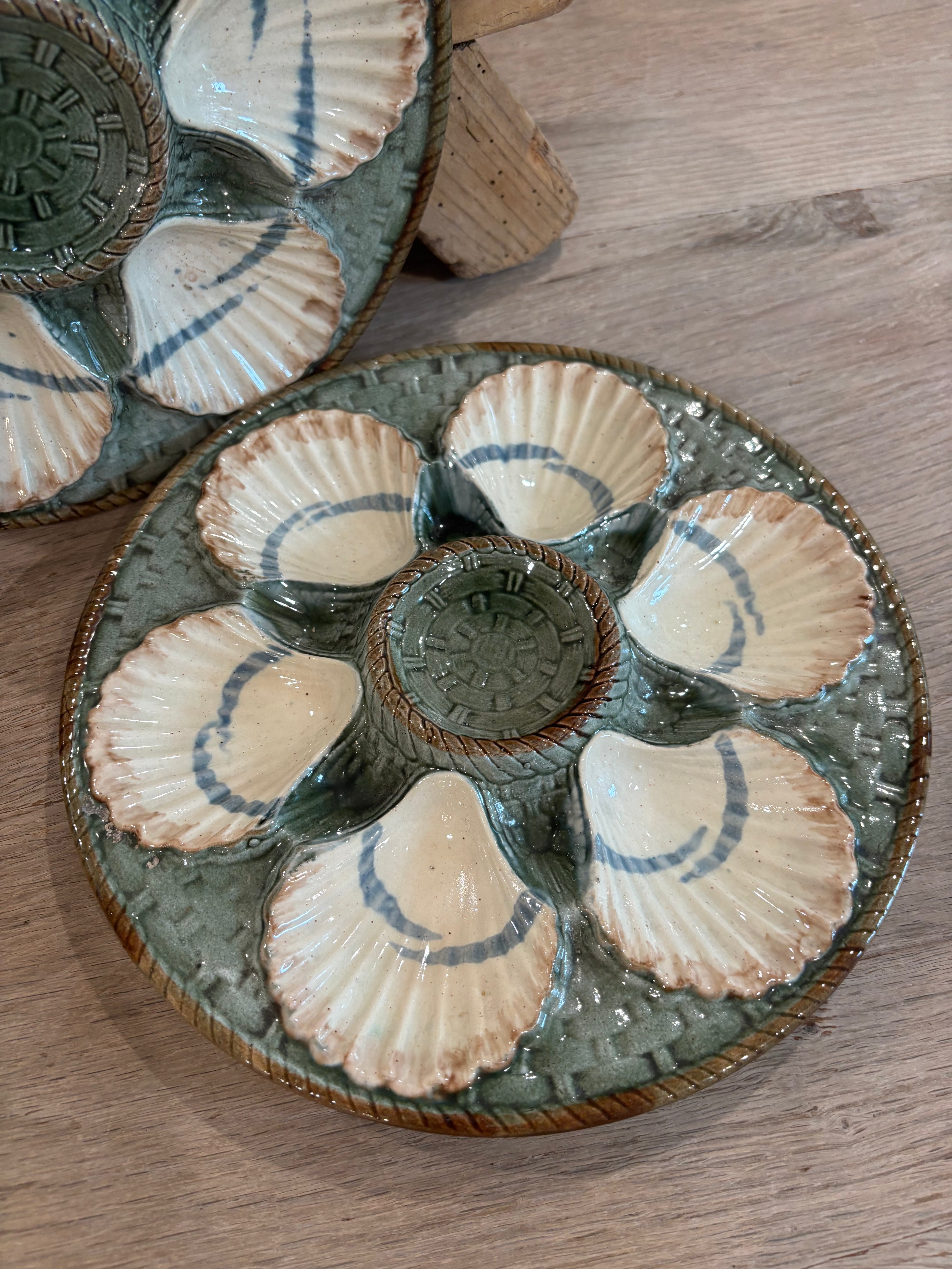 Antique French Longchamp Majolica Oyster Plate
