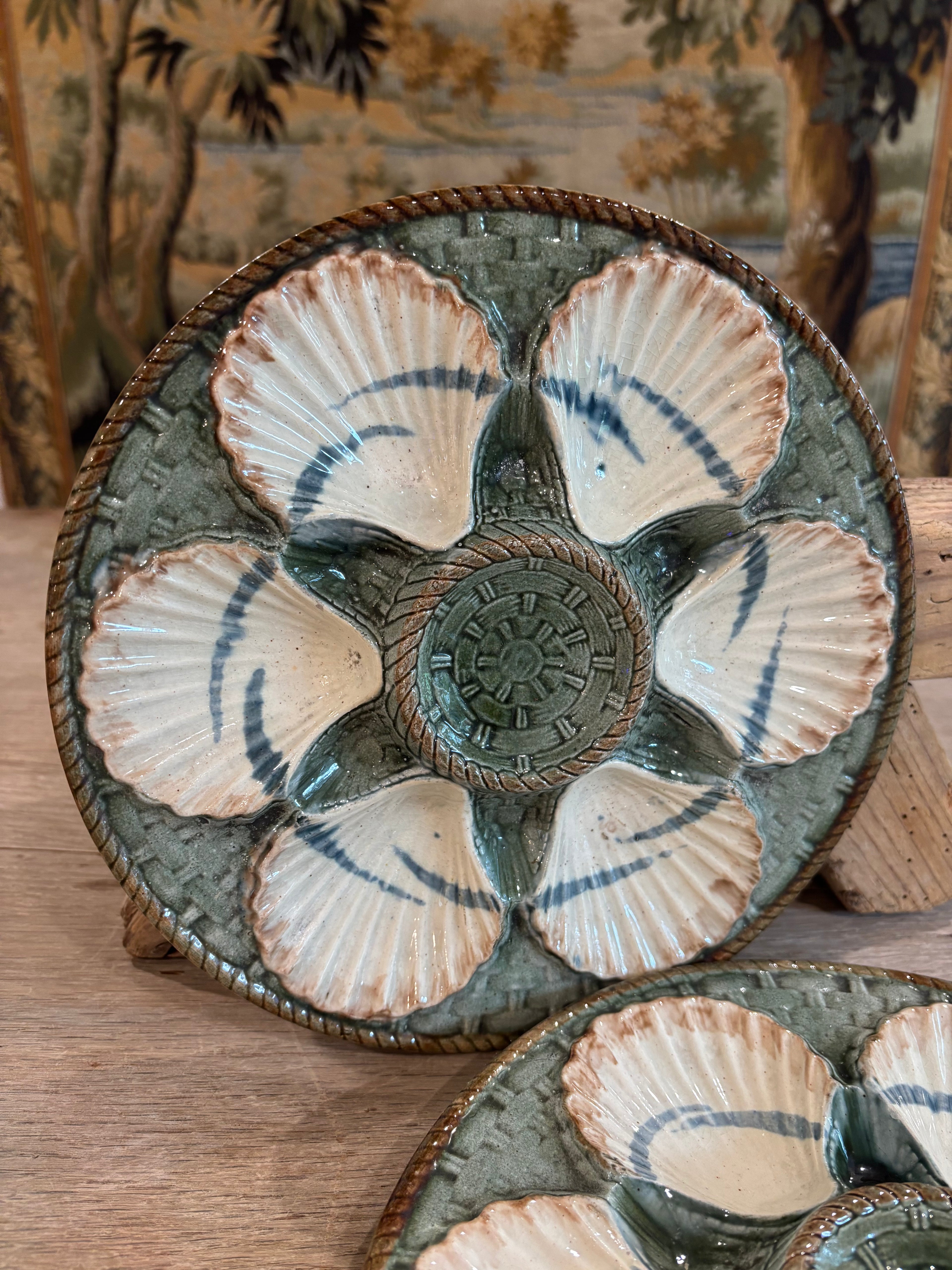 Antique French Longchamp Majolica Oyster Plate