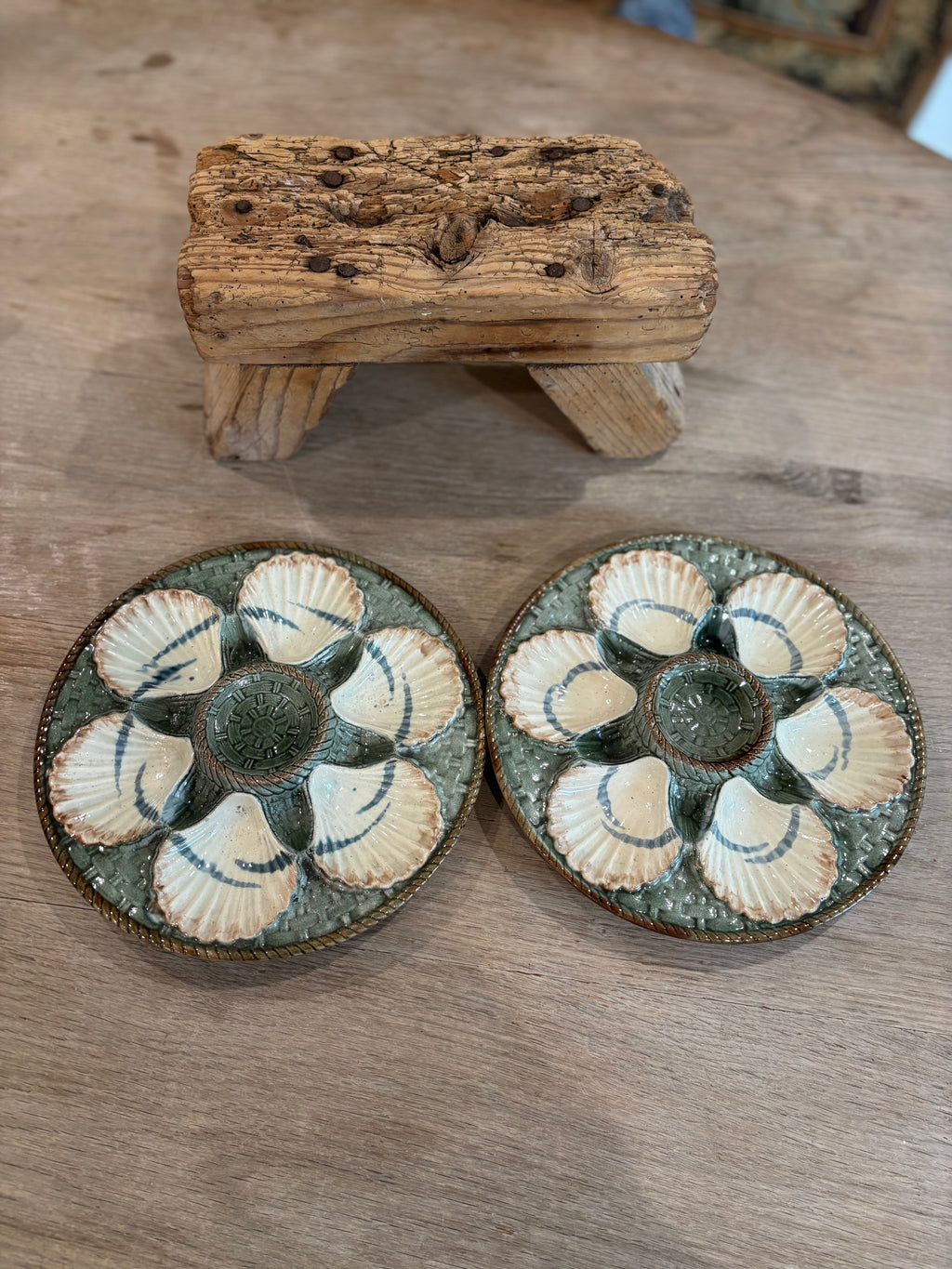 Antique French Longchamp Majolica Oyster Plate