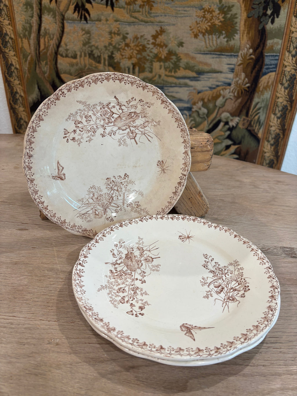 Antique French "Moisson" Brown Transferware Plate by Faïencerie d'Onnaing