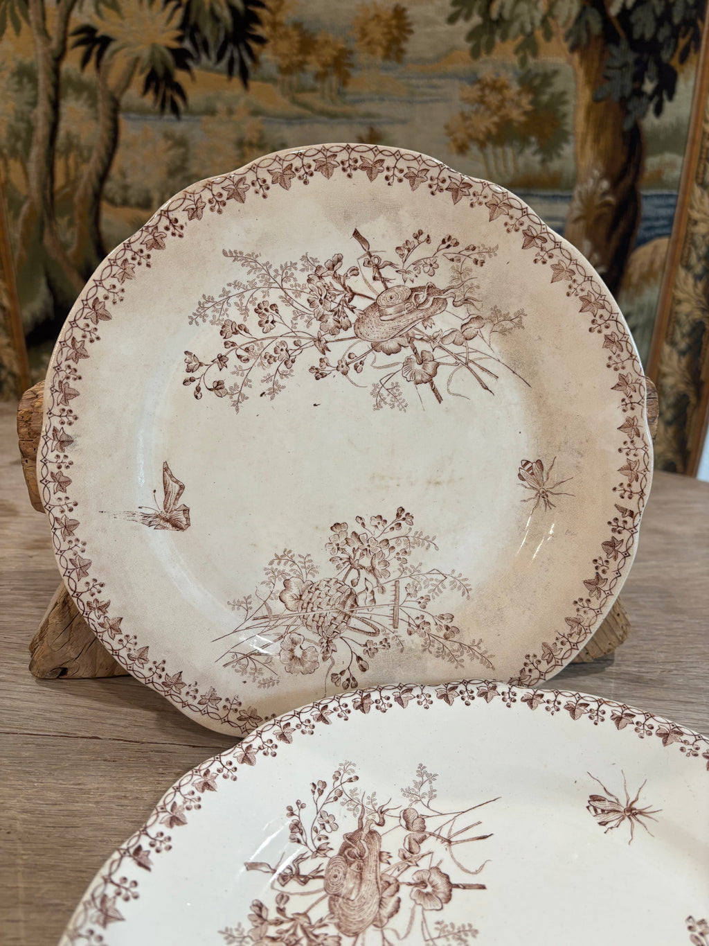 Antique French "Moisson" Brown Transferware Plate by Faïencerie d'Onnaing